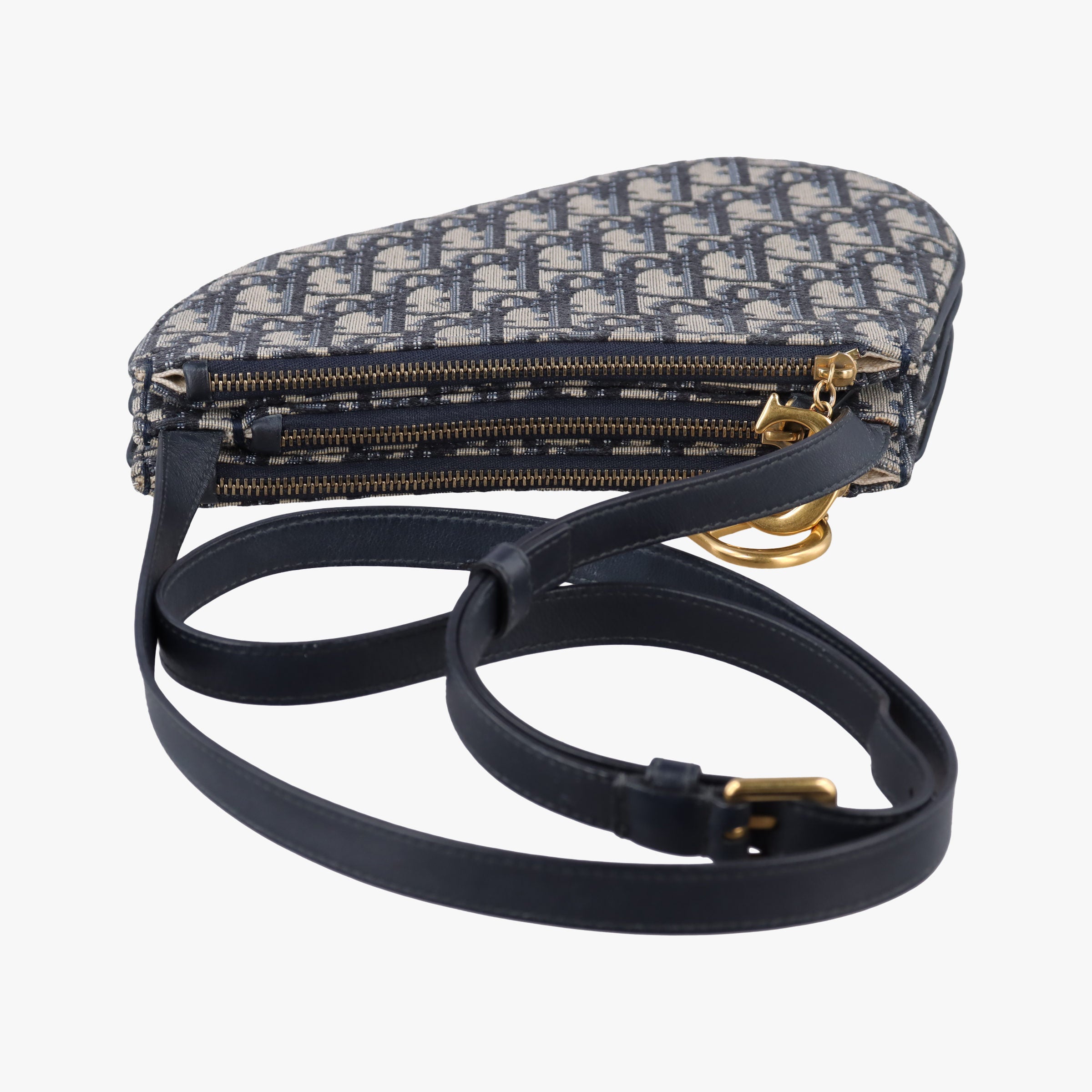 Vintage Christian Dior Saddle Navy×Gray Jacquard  shoulderbag | stylenewstar