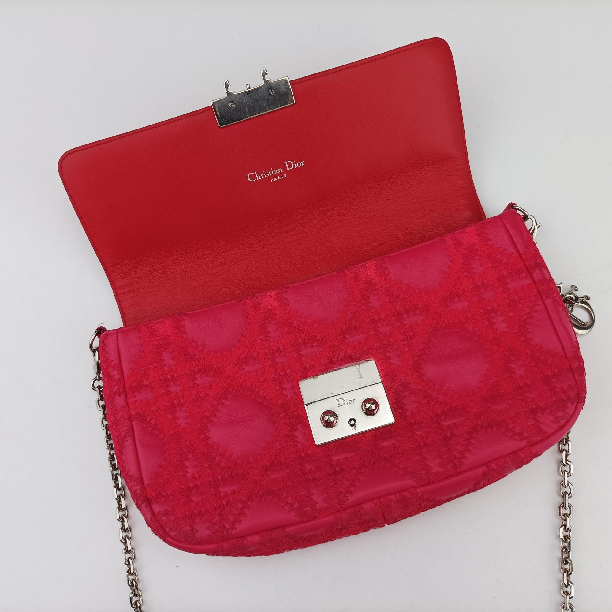 Pre-owned Christian Dior Miss Dior CANNAGE New Lock Rose lambskin  shoulderbag | stylenewstar