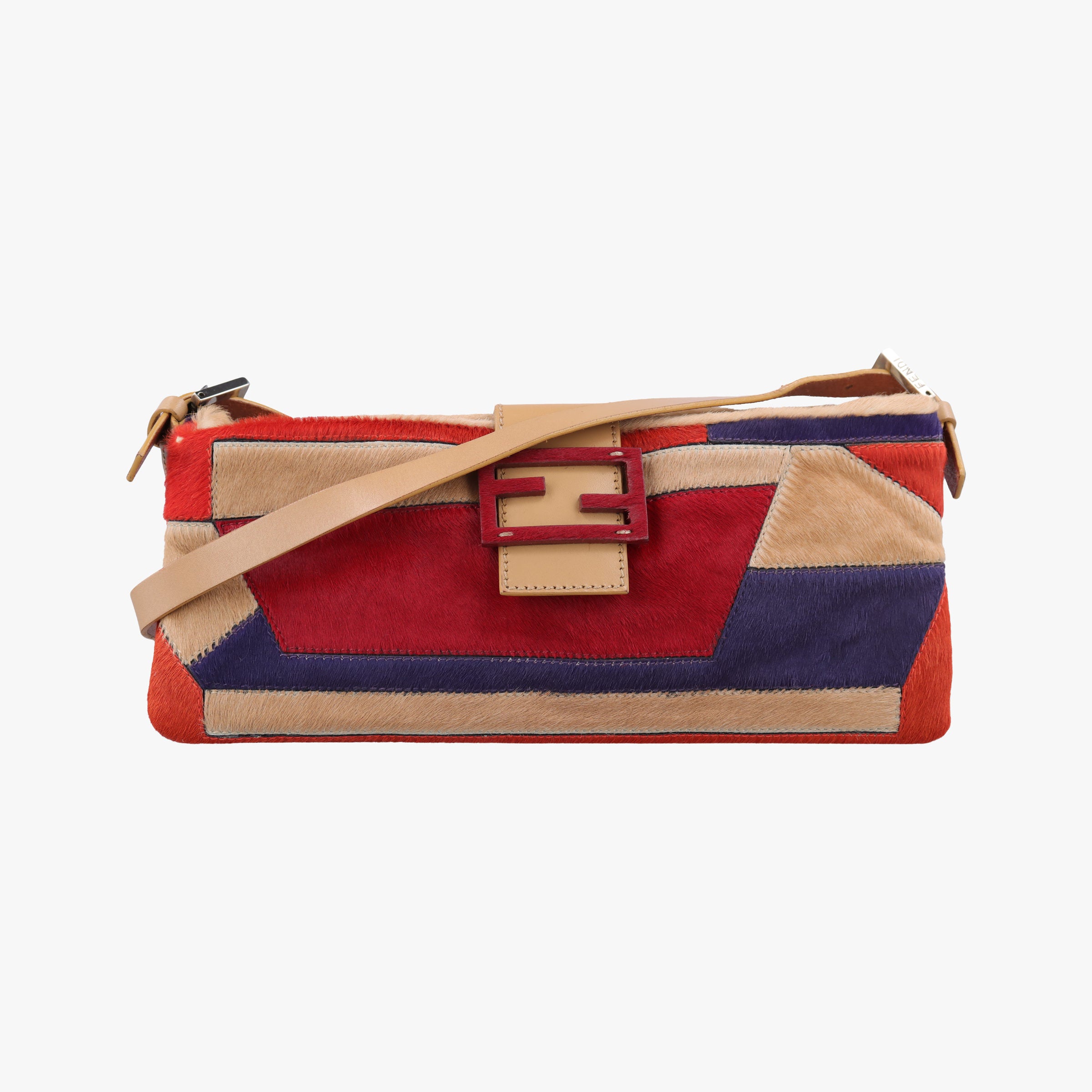Pre-owned Fendi Color Block Baguette MultiColor ponyhair 26685 shoulderbag | stylenewstar