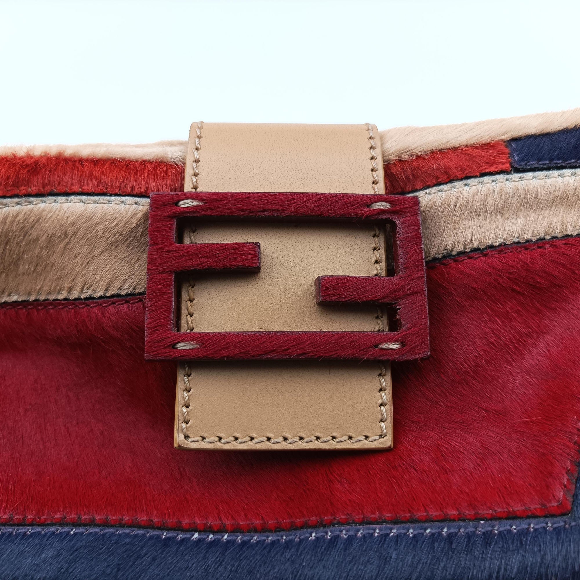 Pre-owned Fendi Color Block Baguette MultiColor ponyhair 26685 shoulderbag | stylenewstar