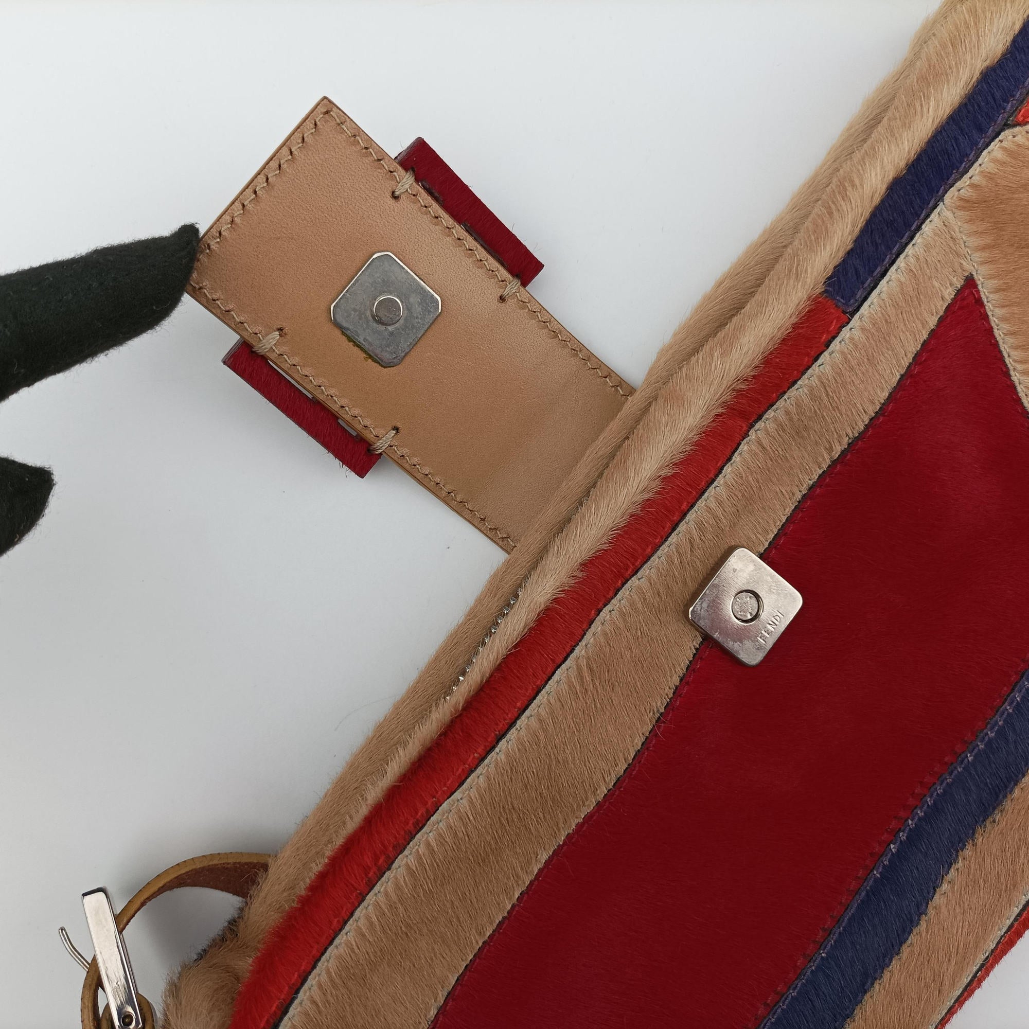 Pre-owned Fendi Color Block Baguette MultiColor ponyhair 26685 shoulderbag | stylenewstar