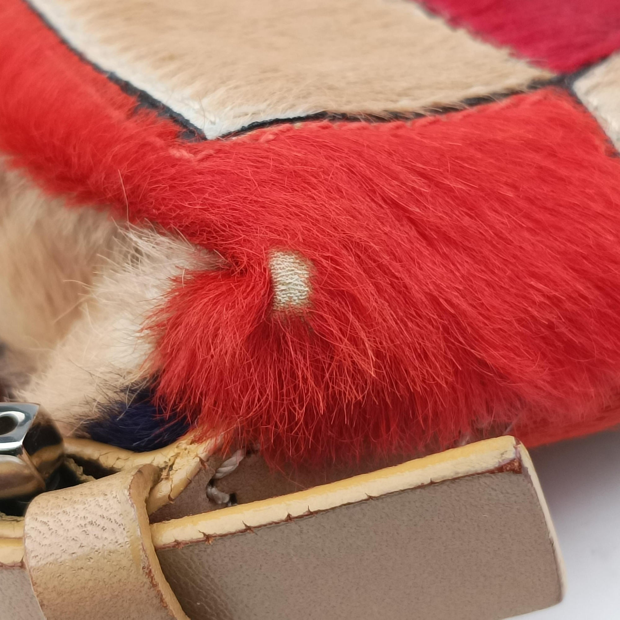 Pre-owned Fendi Color Block Baguette MultiColor ponyhair 26685 shoulderbag | stylenewstar