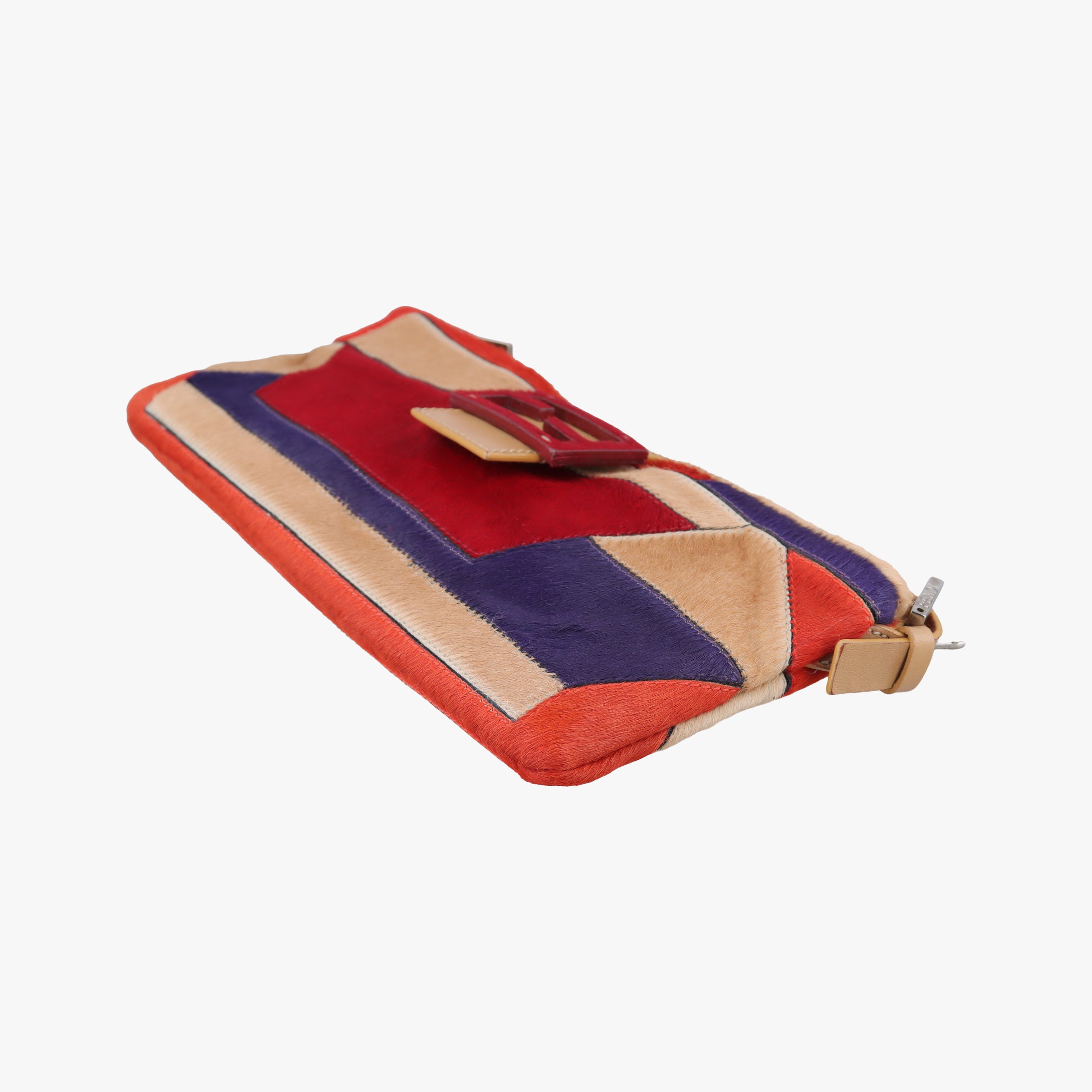 Pre-owned Fendi Color Block Baguette MultiColor ponyhair 26685 shoulderbag | stylenewstar