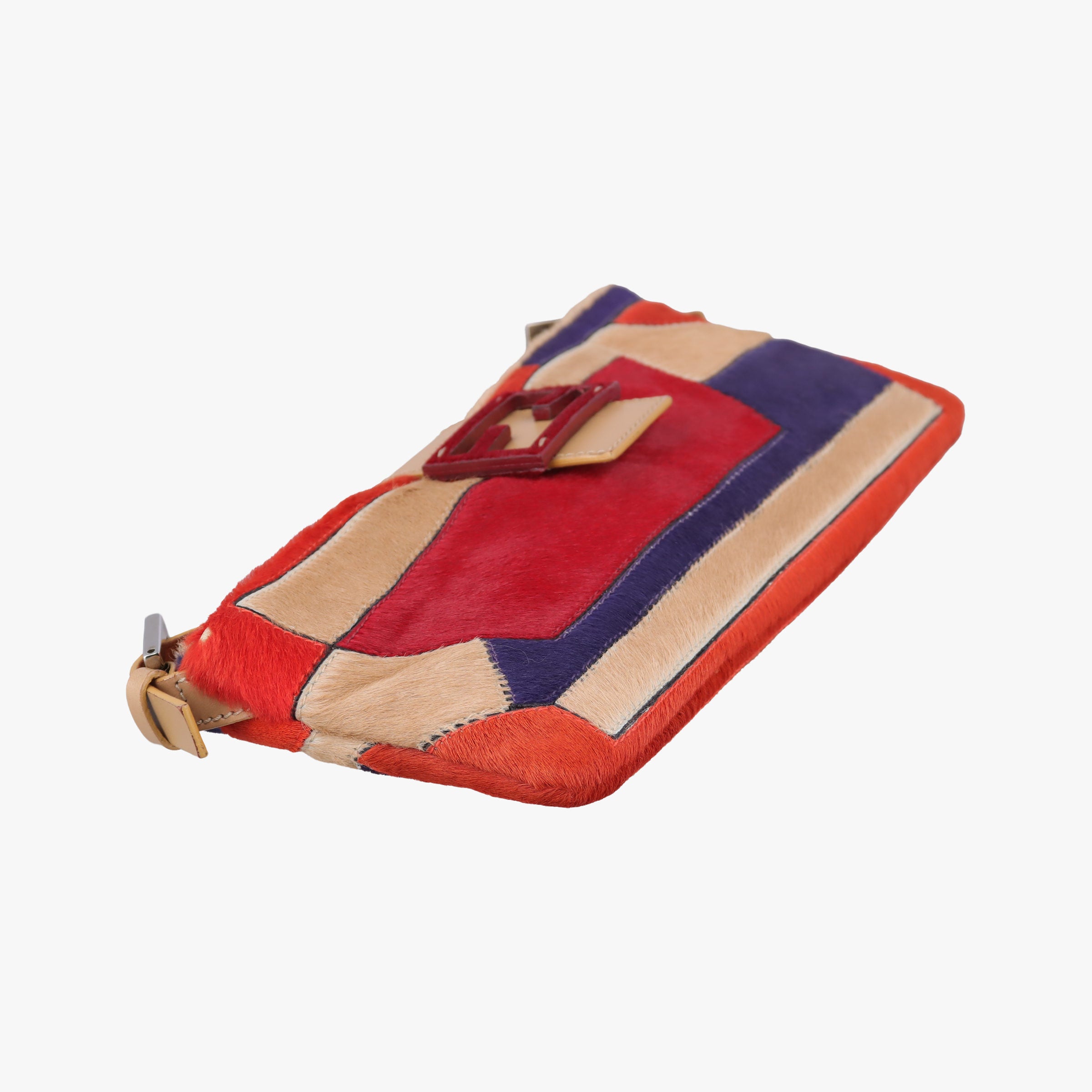Pre-owned Fendi Color Block Baguette MultiColor ponyhair 26685 shoulderbag | stylenewstar