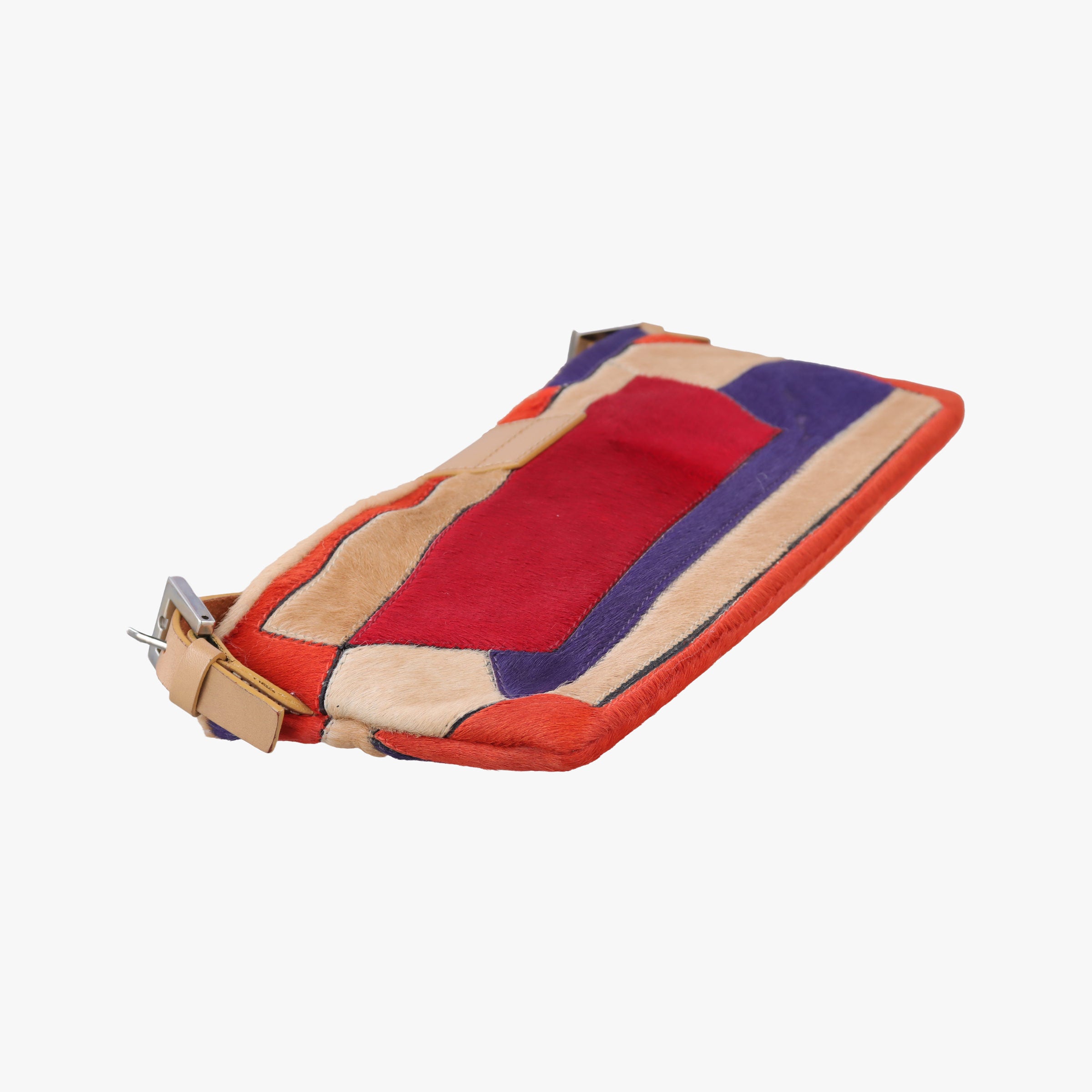 Pre-owned Fendi Color Block Baguette MultiColor ponyhair 26685 shoulderbag | stylenewstar