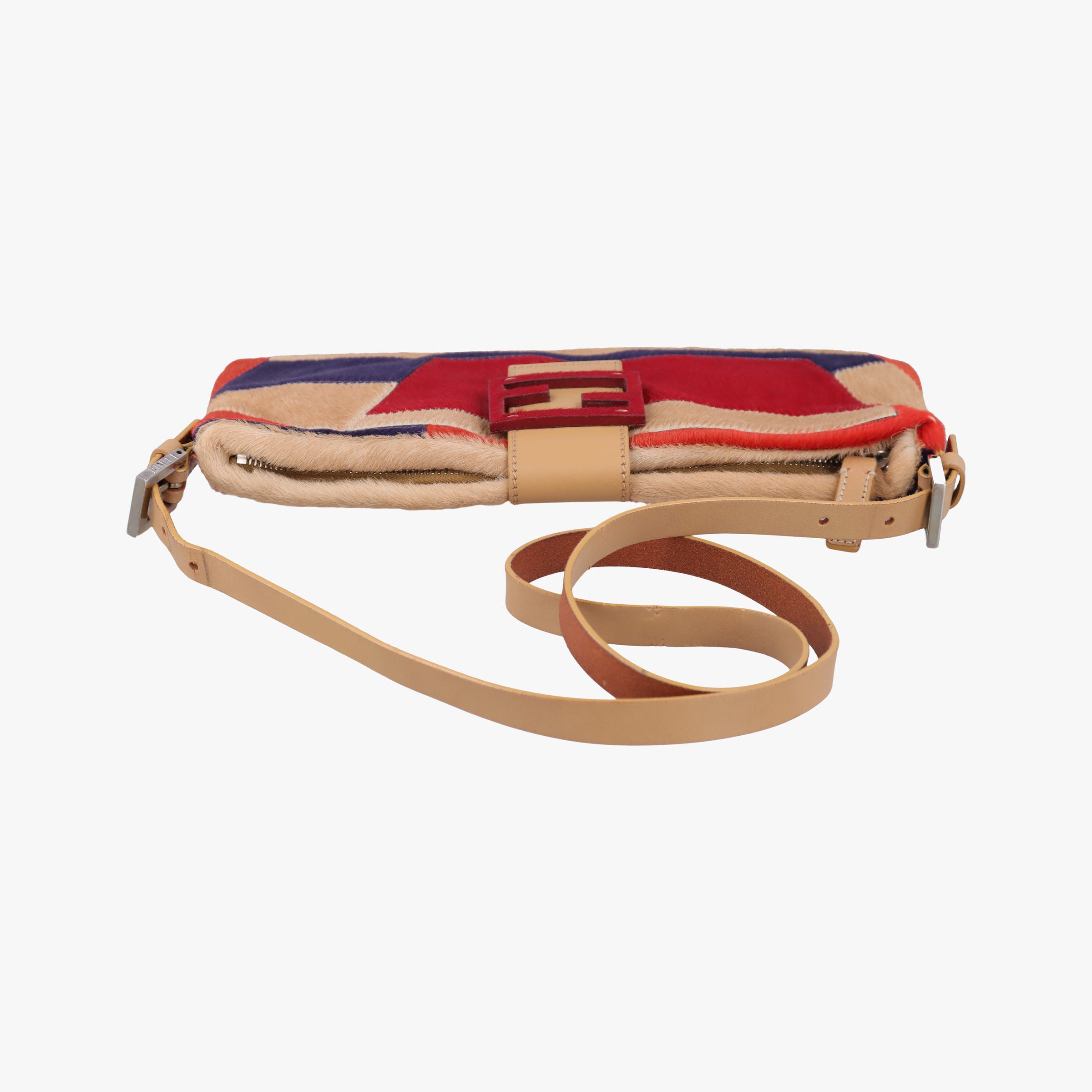Pre-owned Fendi Color Block Baguette MultiColor ponyhair 26685 shoulderbag | stylenewstar