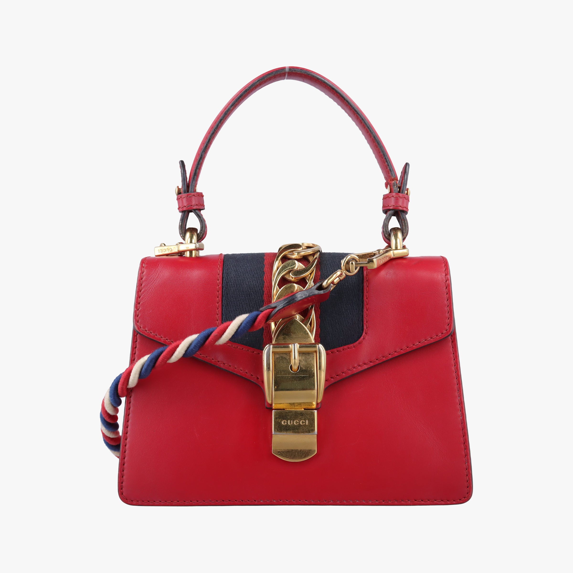 Pre-owned Gucci Sylvie Red×navy Leather 470270 shoulderbag | stylenewstar
