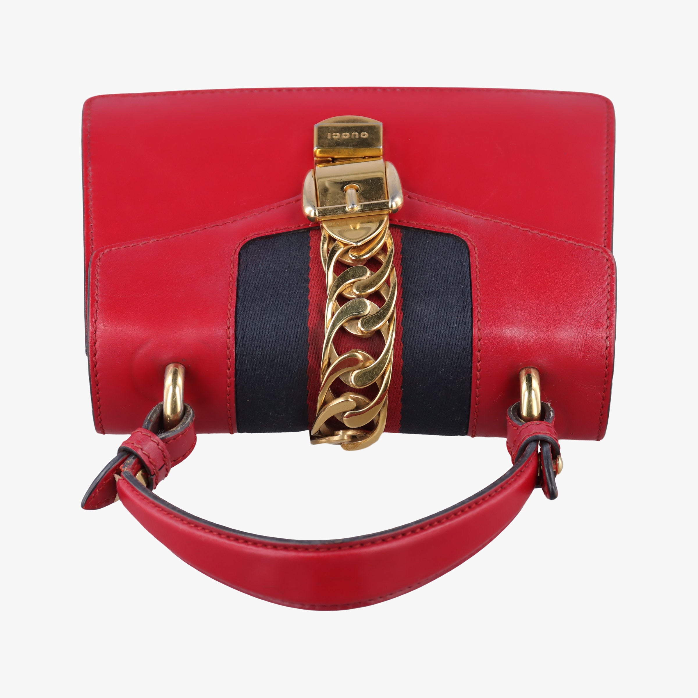 Pre-owned Gucci Sylvie Red×navy Leather 470270 shoulderbag | stylenewstar