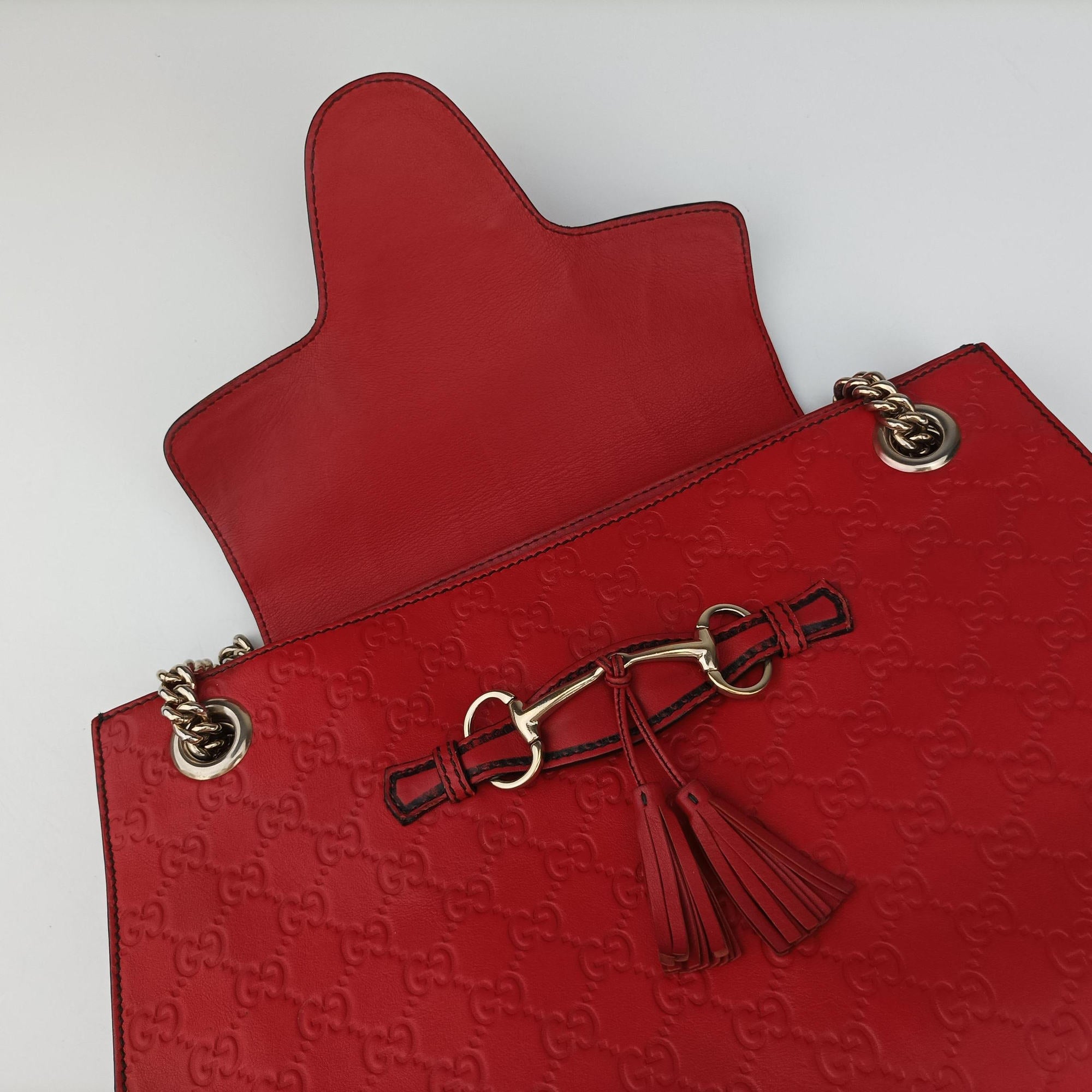 Pre-owned Gucci Emily Red Leather 295403 shoulderbag | stylenewstar