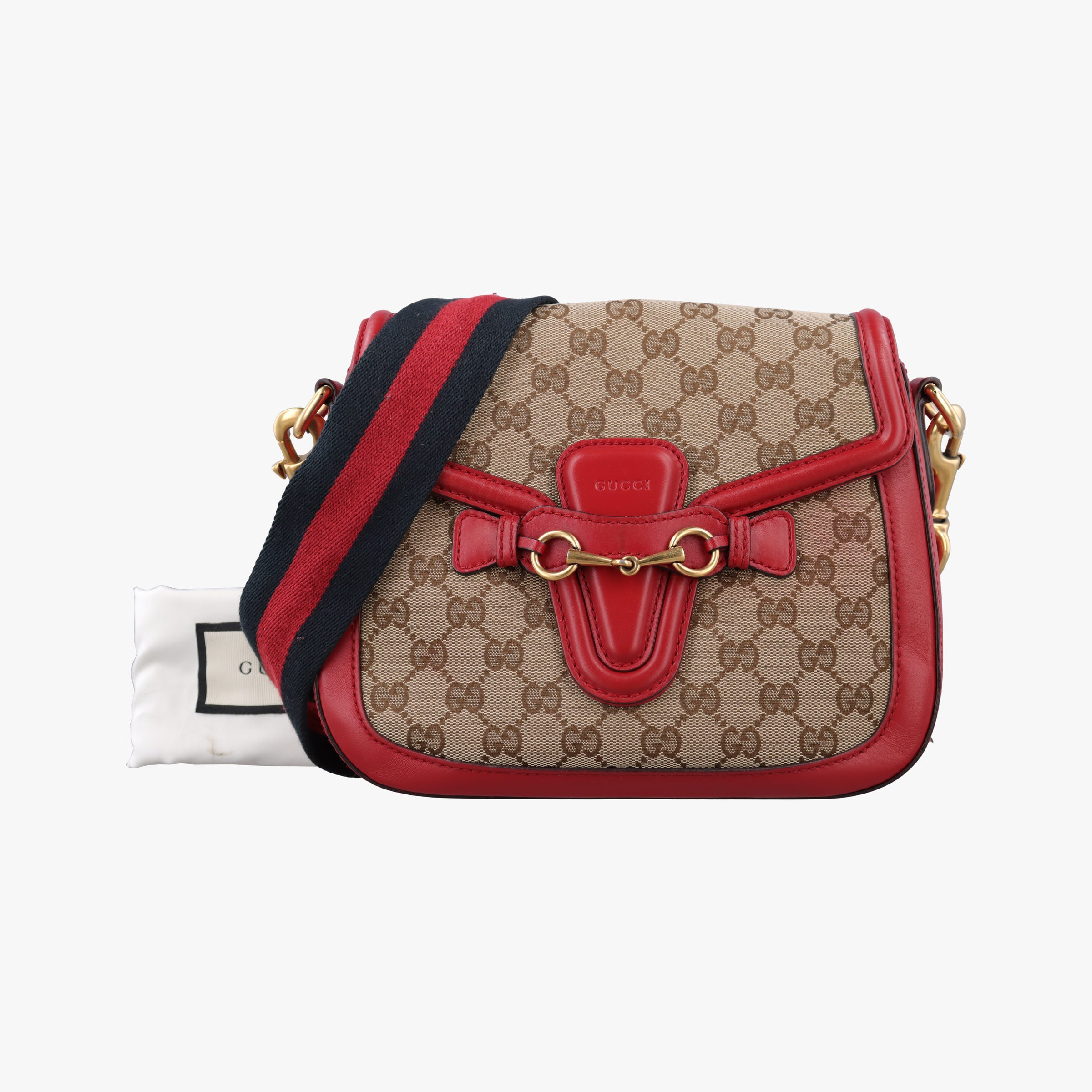 Pre-owned Gucci Lady Web khaki×red canvas×leather 383848 shoulderbag | stylenewstar