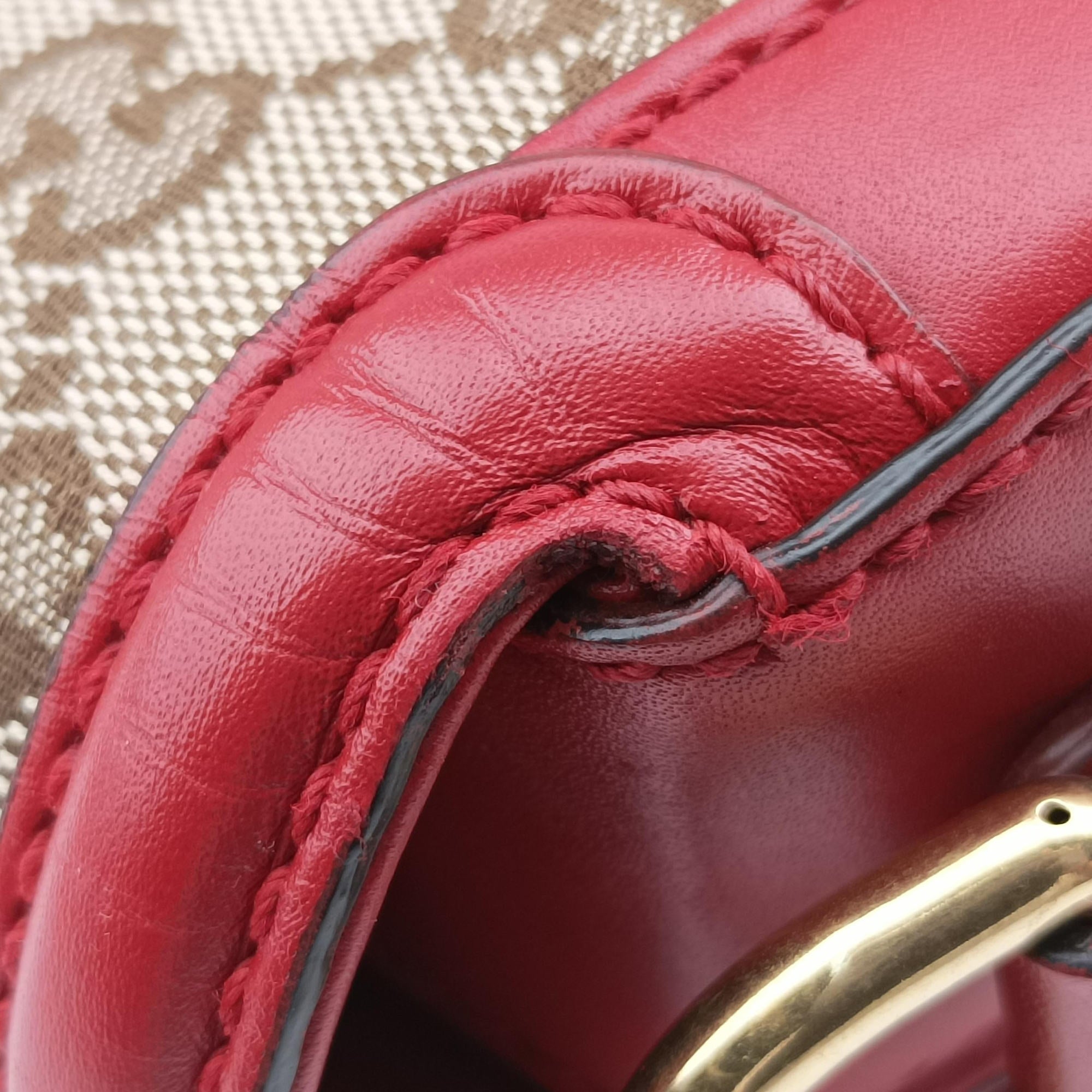 Pre-owned Gucci Lady Web khaki×red canvas×leather 383848 shoulderbag | stylenewstar