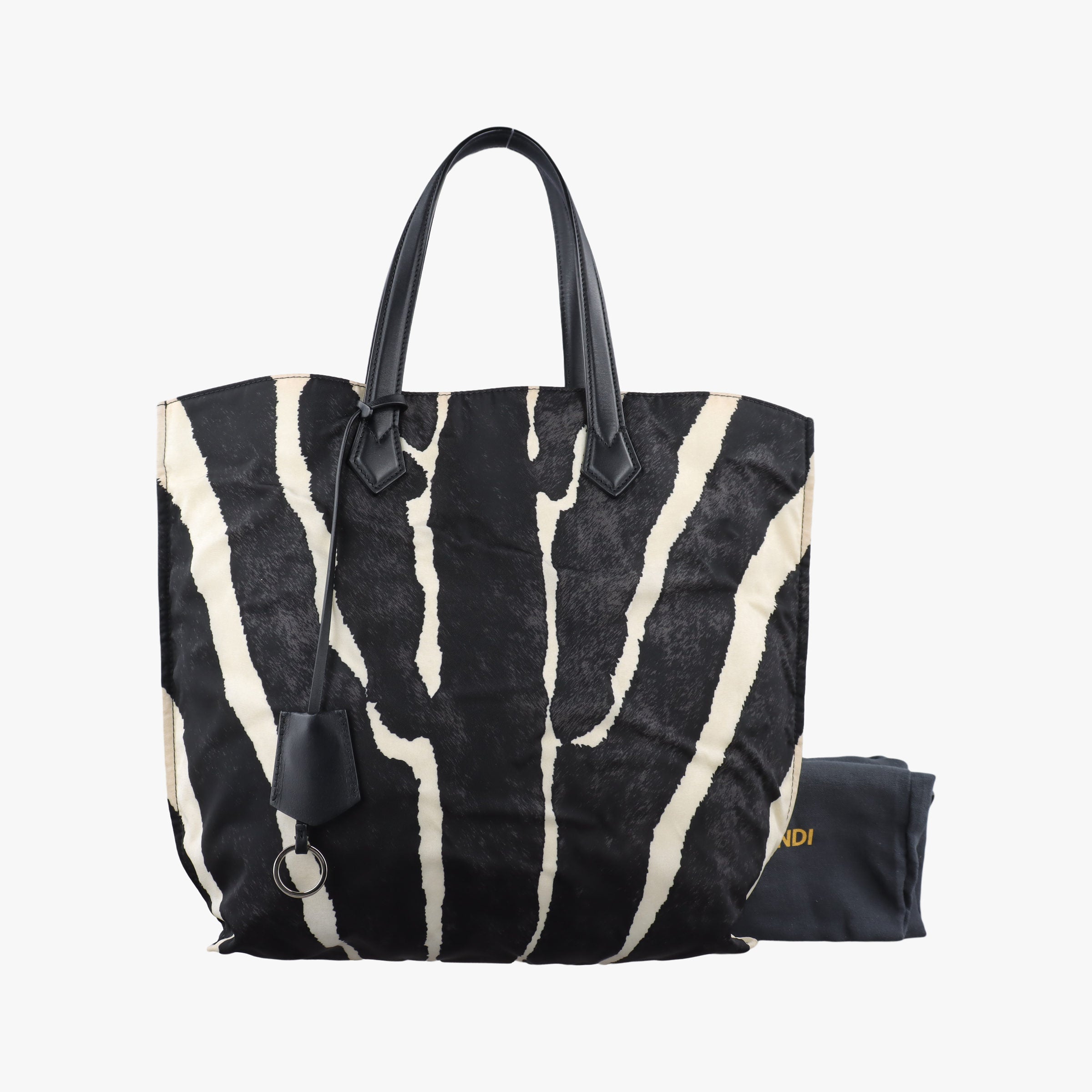 Pre-owned Fendi Zebra Print tote White× Black Nylon x Leather 8BH260 handbag | stylenewstar