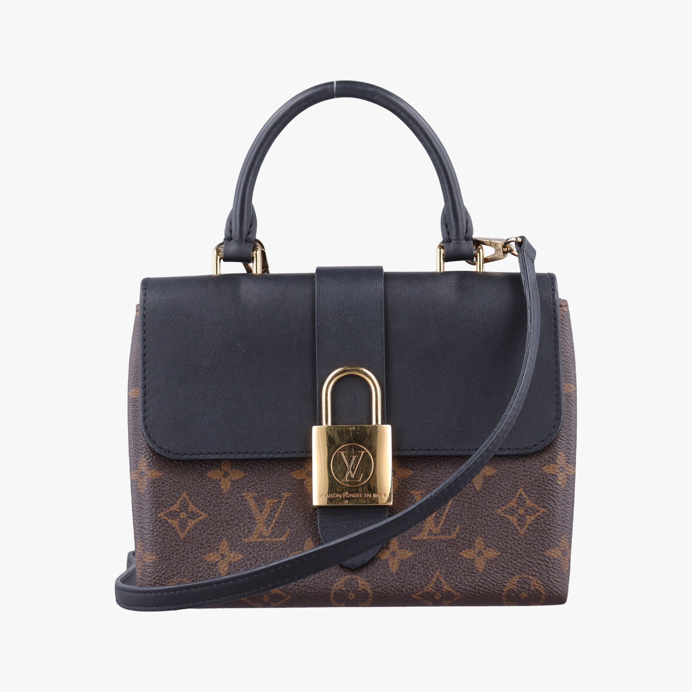 Pre-owned Louis Vuitton Rocky BB Brown×black Monogram canvas×calf leather M44797 shoulderbag | stylenewstar