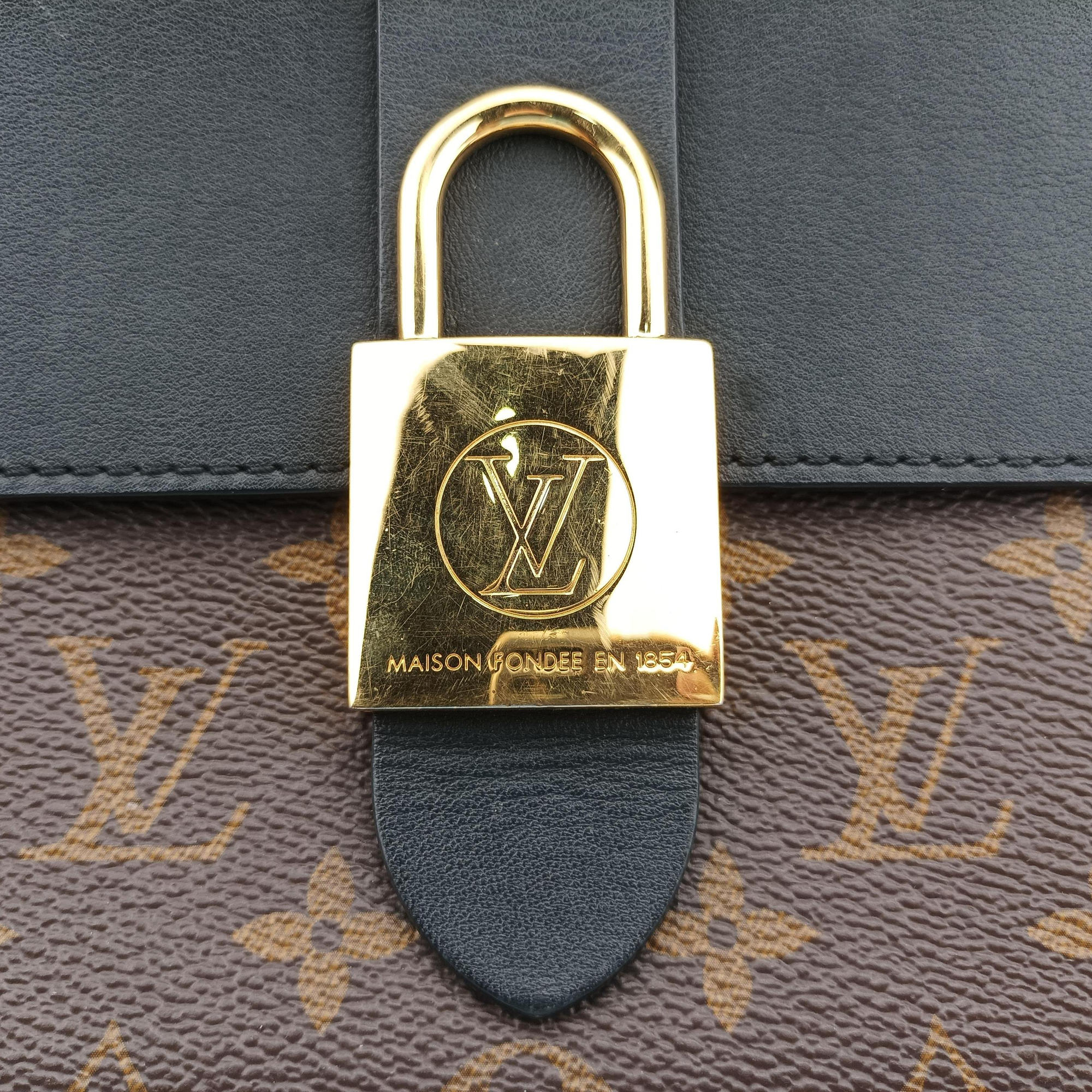 Pre-owned Louis Vuitton Rocky BB Brown×black Monogram canvas×calf leather M44797 shoulderbag | stylenewstar