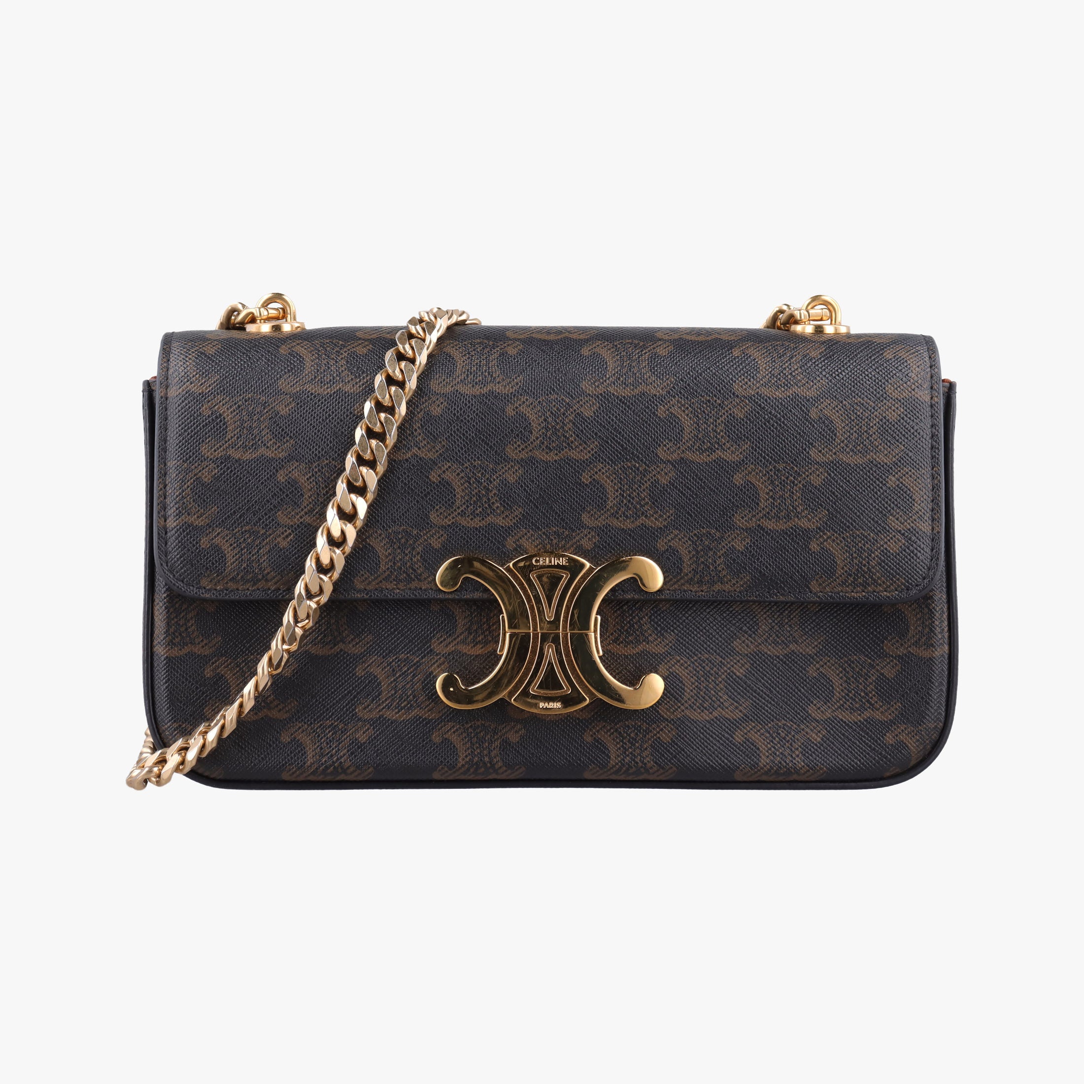 Pre-owned Celine Claude Triomphe Brown PVC coated canvas  shoulderbag | stylenewstar