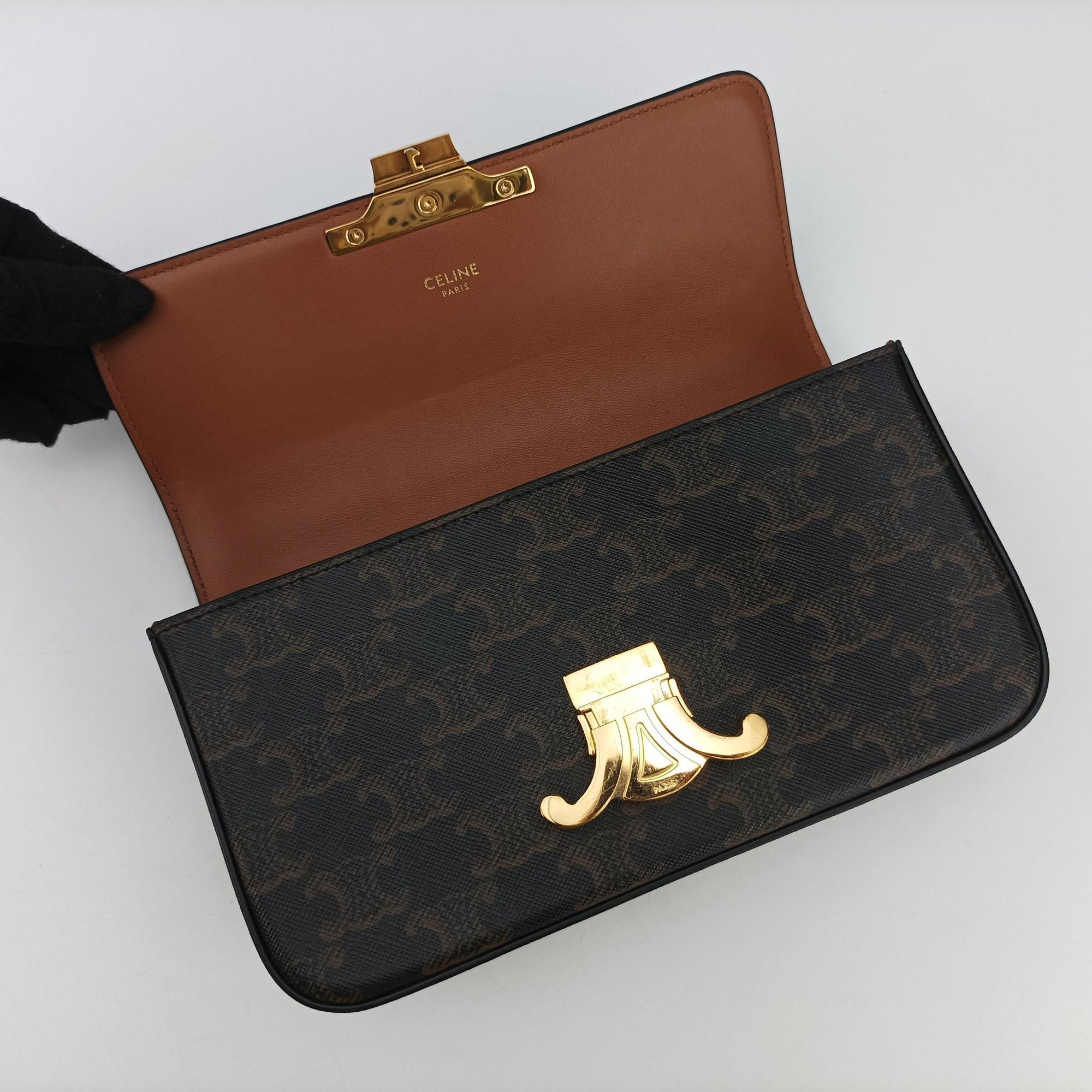 Pre-owned Celine Claude Triomphe Brown PVC coated canvas  shoulderbag | stylenewstar
