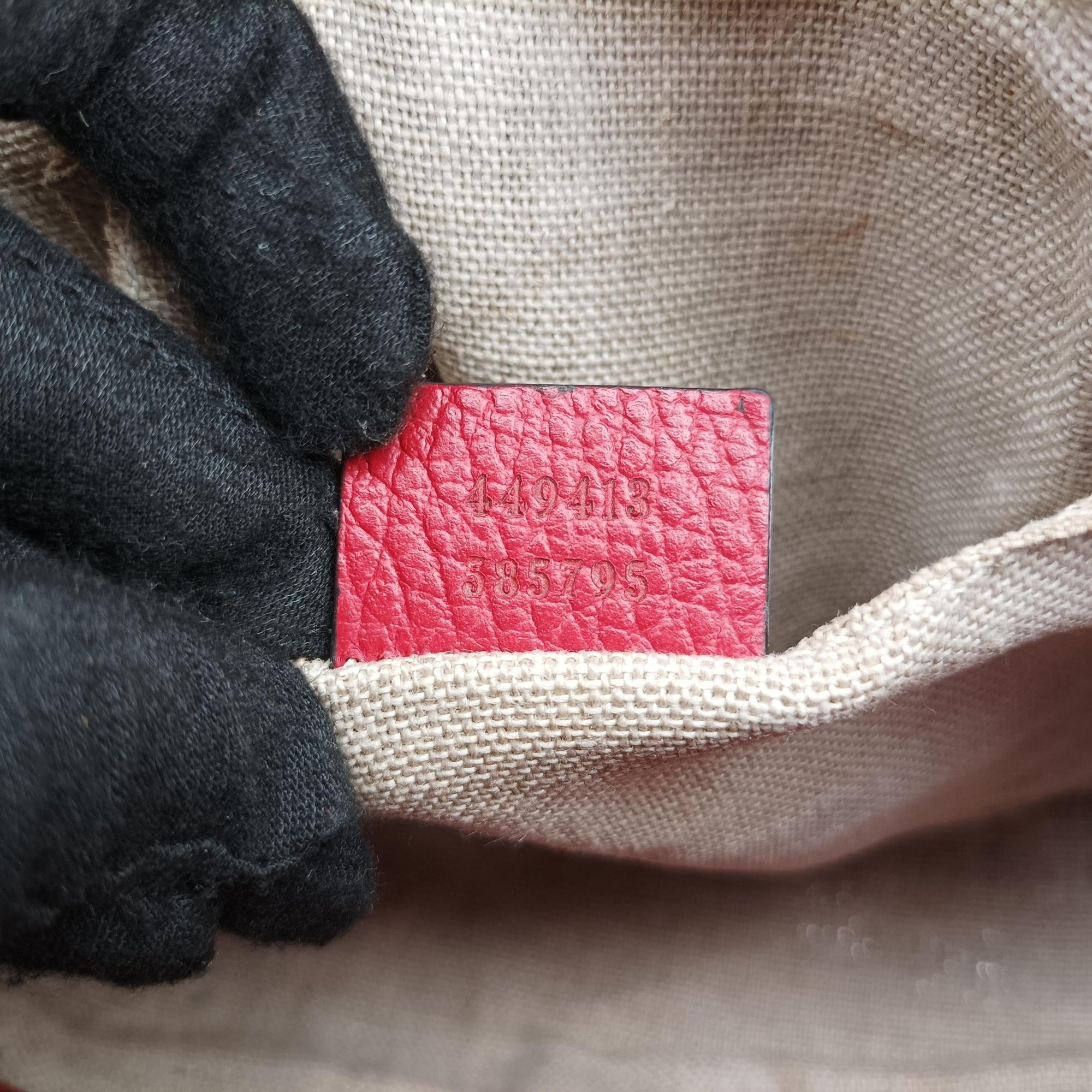 Secondhand Gucci Bree Microguccissima khaki×red canvas×leather 449413 shoulderbag | stylenewstar