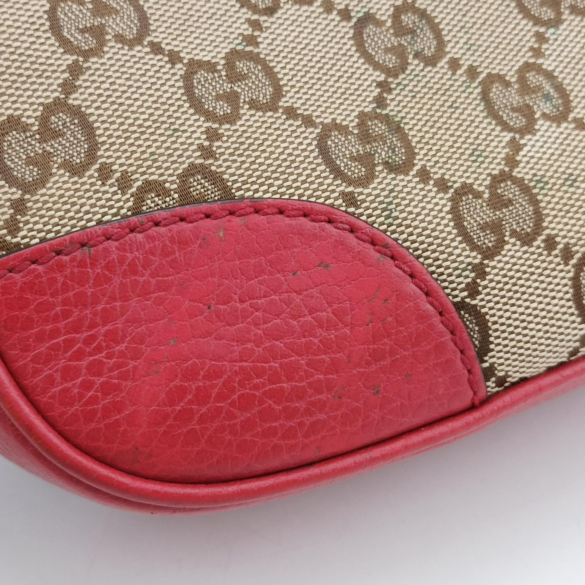 Secondhand Gucci Bree Microguccissima khaki×red canvas×leather 449413 shoulderbag | stylenewstar