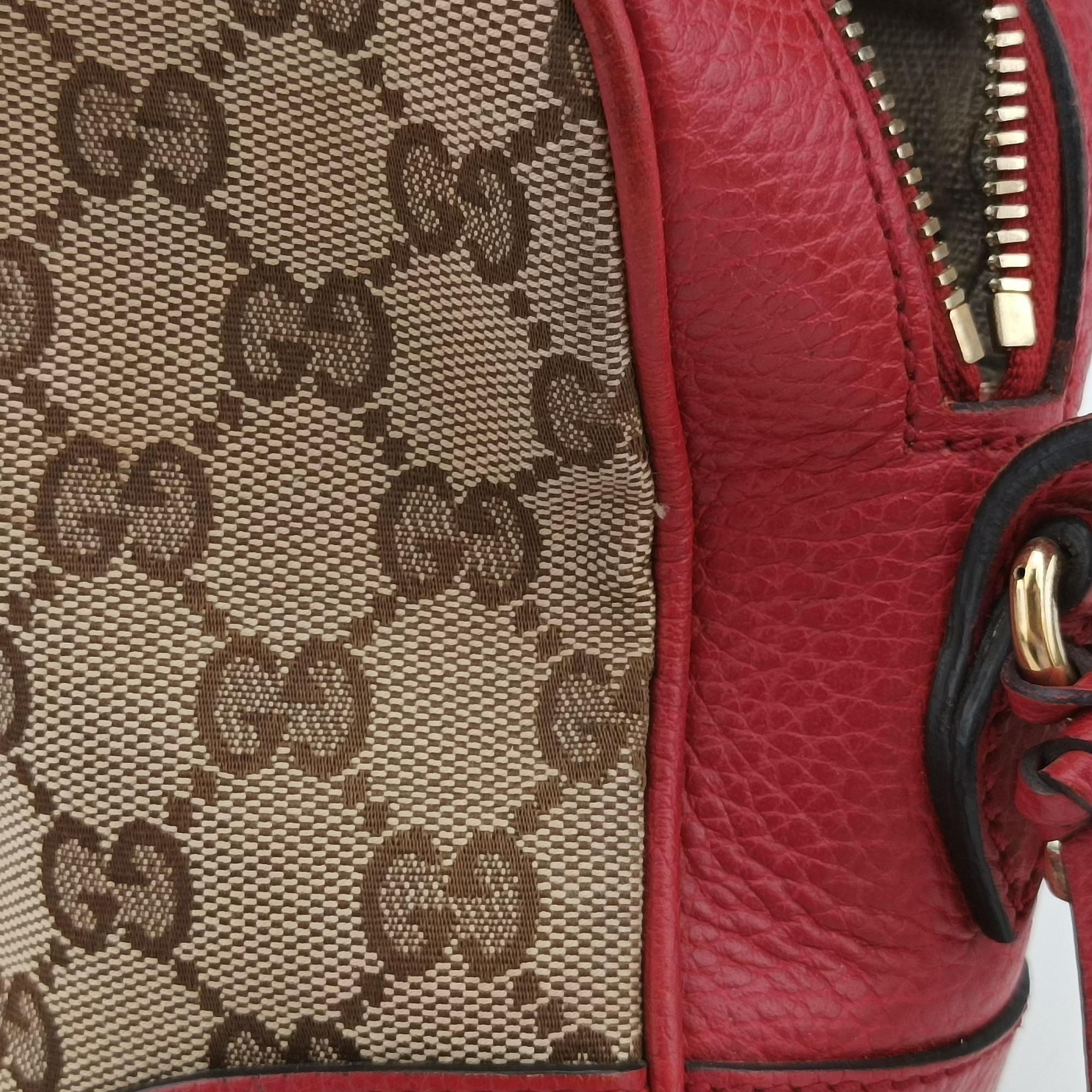 Secondhand Gucci Bree Microguccissima khaki×red canvas×leather 449413 shoulderbag | stylenewstar
