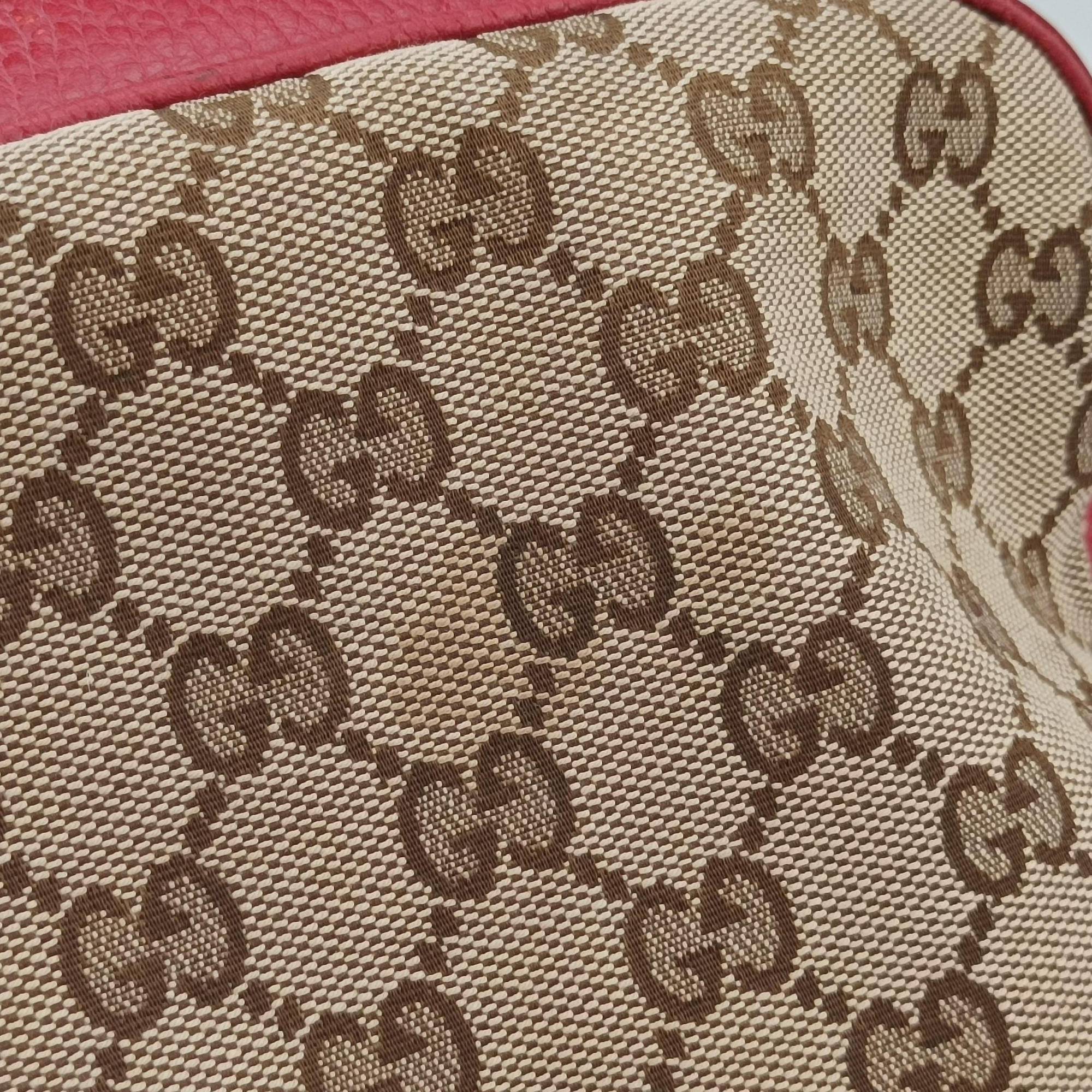 Secondhand Gucci Bree Microguccissima khaki×red canvas×leather 449413 shoulderbag | stylenewstar
