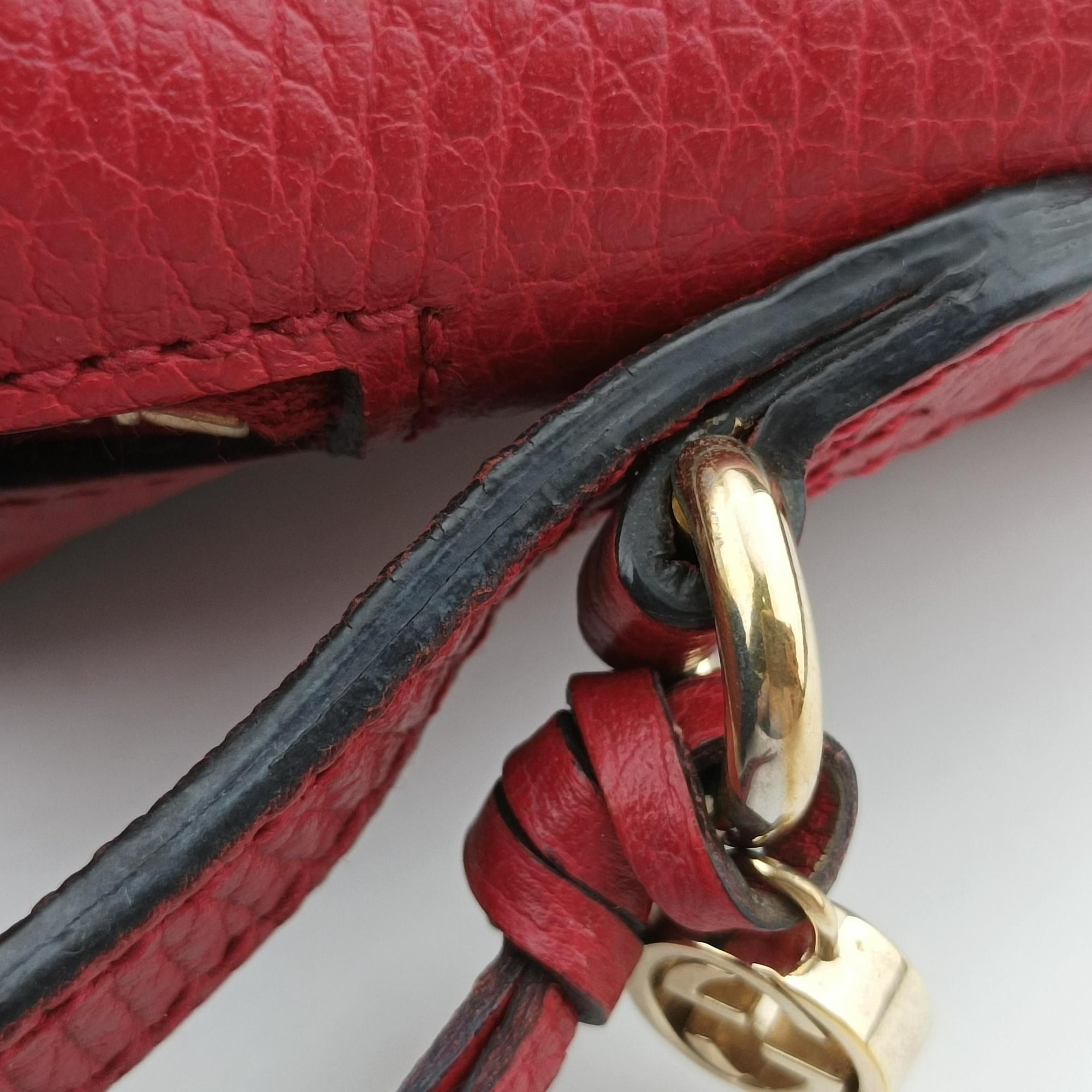 Secondhand Gucci Bree Microguccissima khaki×red canvas×leather 449413 shoulderbag | stylenewstar