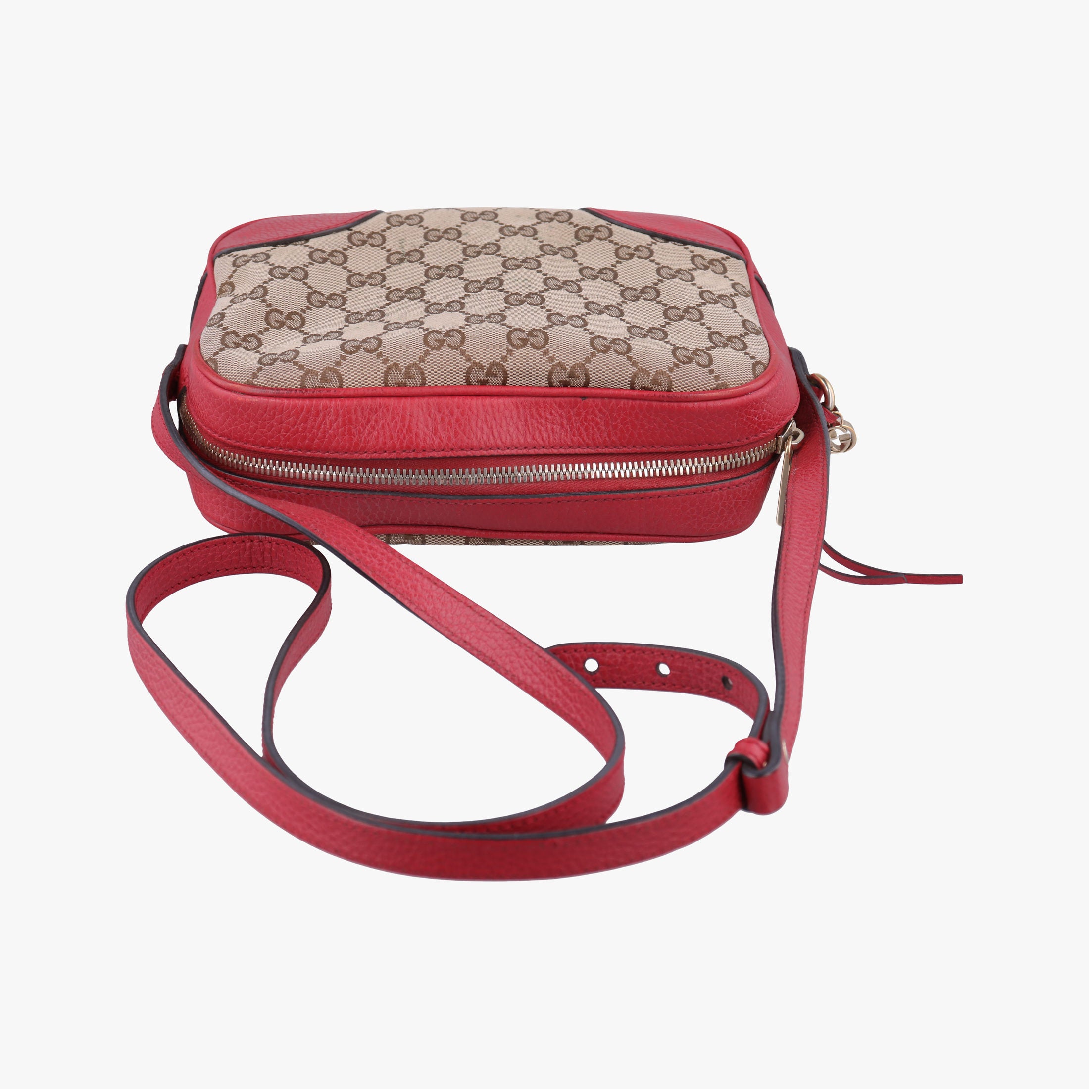 Secondhand Gucci Bree Microguccissima khaki×red canvas×leather 449413 shoulderbag | stylenewstar