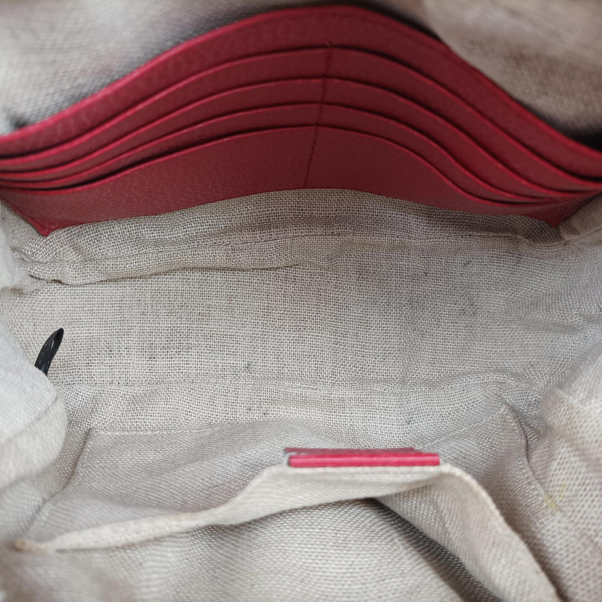 Secondhand Gucci Bree Microguccissima khaki×red canvas×leather 449413 shoulderbag | stylenewstar