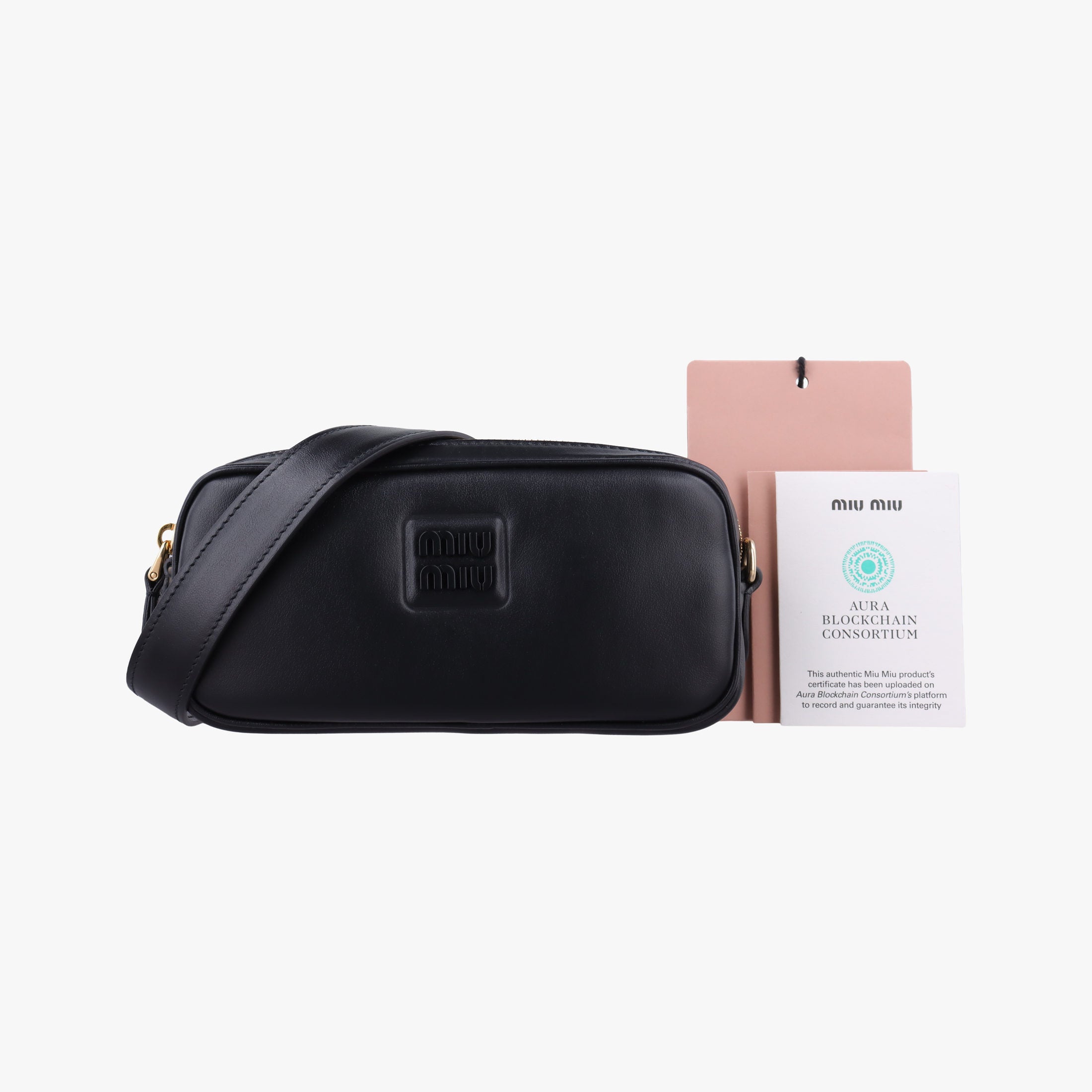 Pre-owned Miu Miu Logo belt Black leather  bum bag/waist bag | stylenewstar