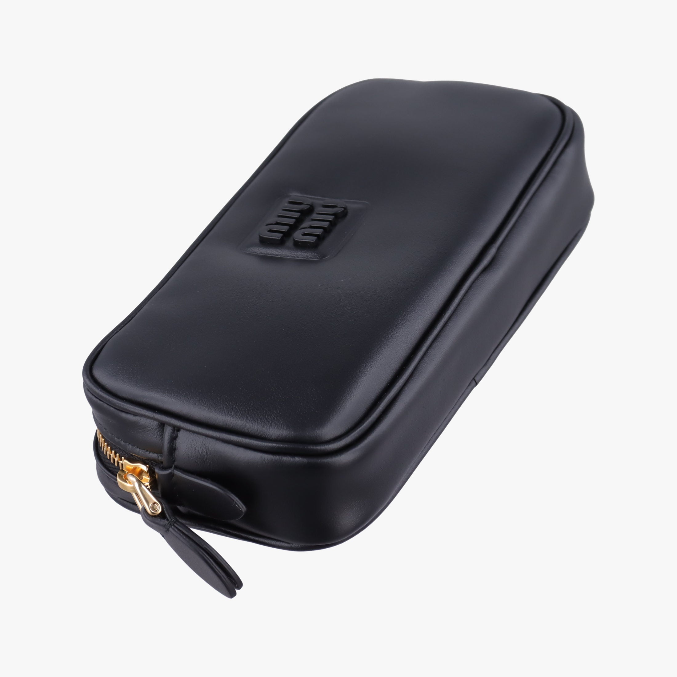Pre-owned Miu Miu Logo belt Black leather  bum bag/waist bag | stylenewstar