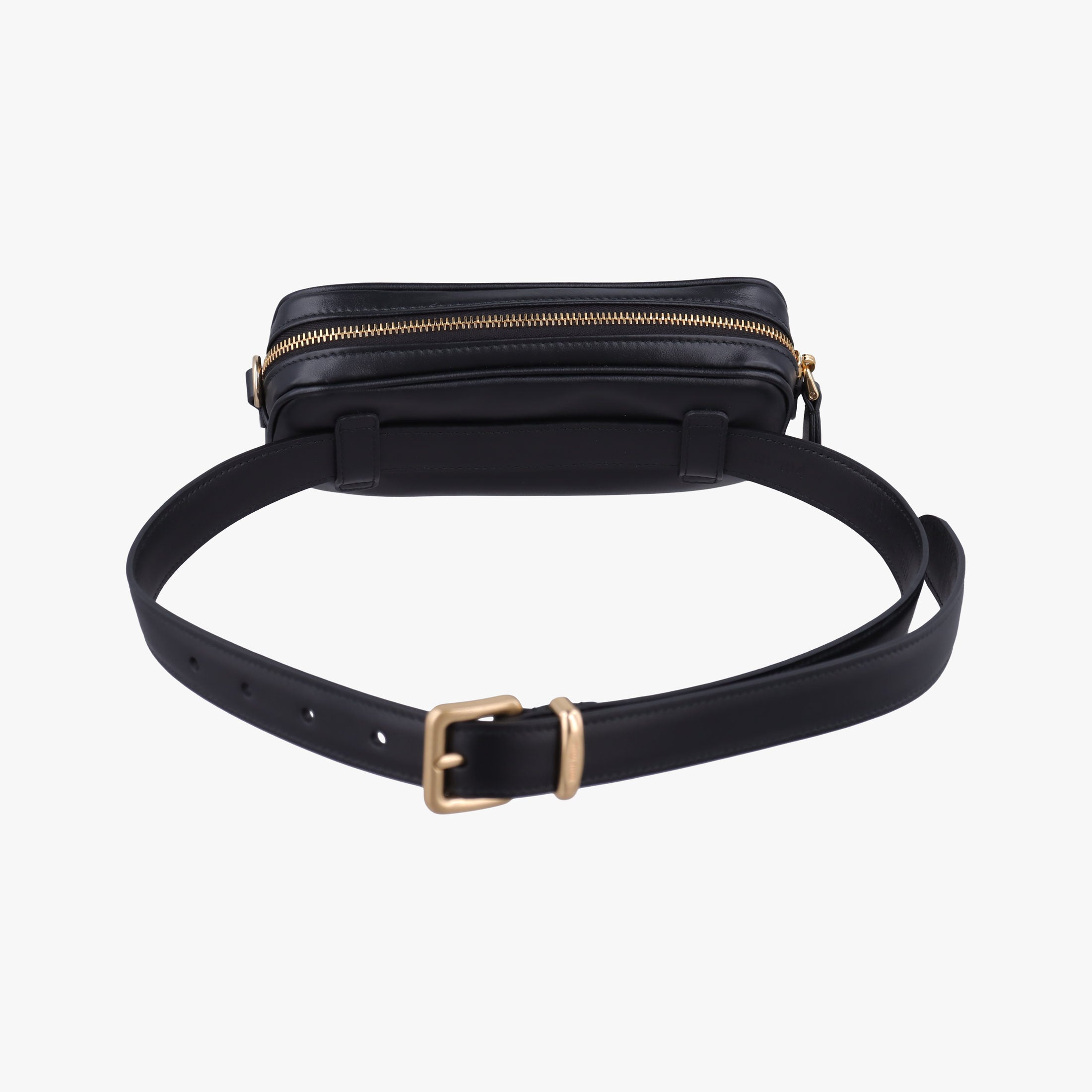 Pre-owned Miu Miu Logo belt Black leather  bum bag/waist bag | stylenewstar