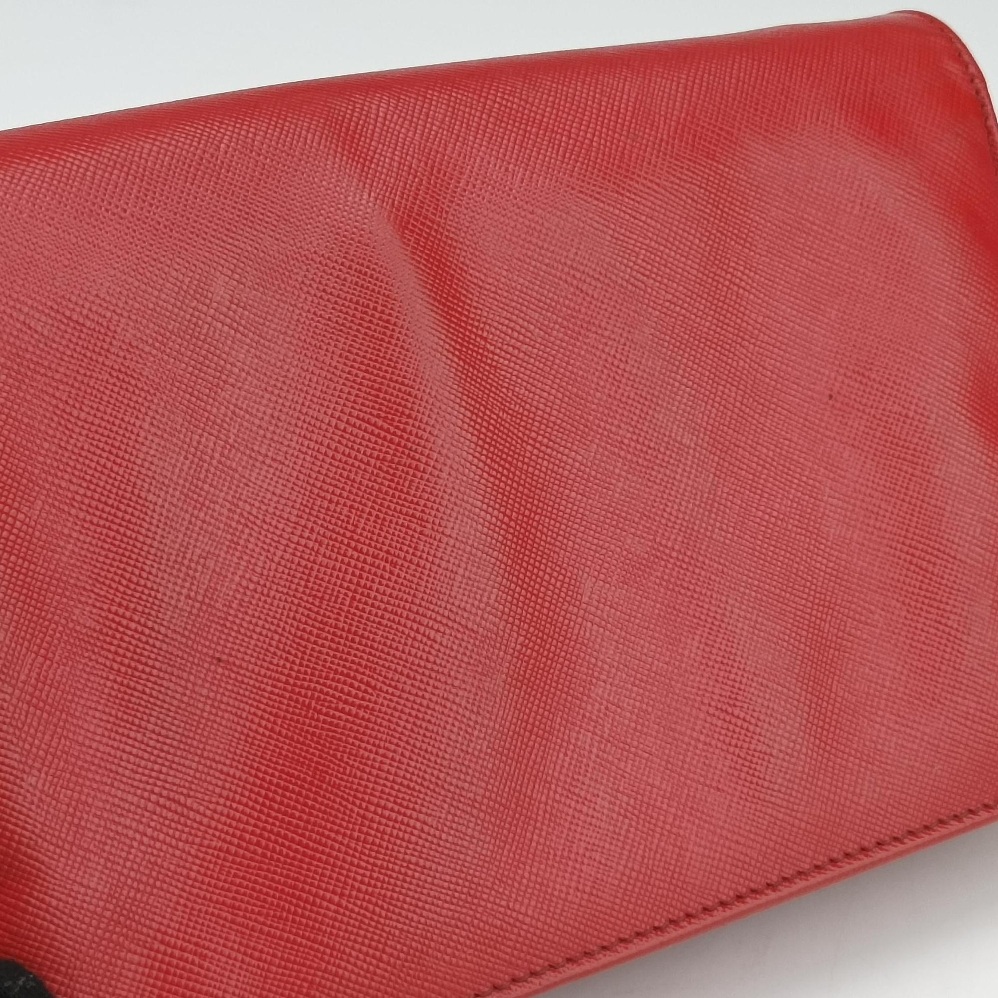 Vintage Prada Metal Wallet on Chain Cornflower Clutch Red Saffiano Leather 1MT290 shoulderbag | stylenewstar