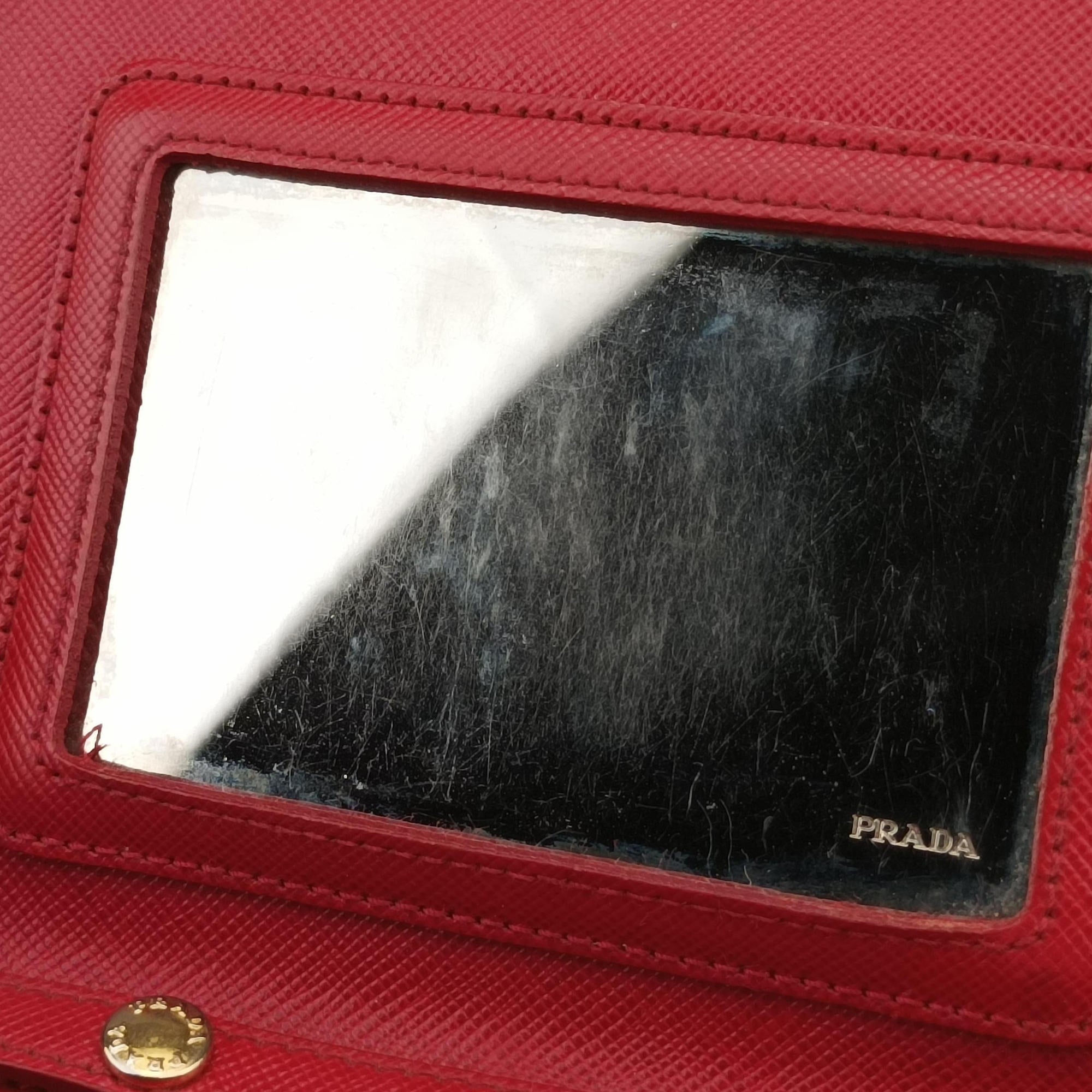 Vintage Prada Metal Wallet on Chain Cornflower Clutch Red Saffiano Leather 1MT290 shoulderbag | stylenewstar