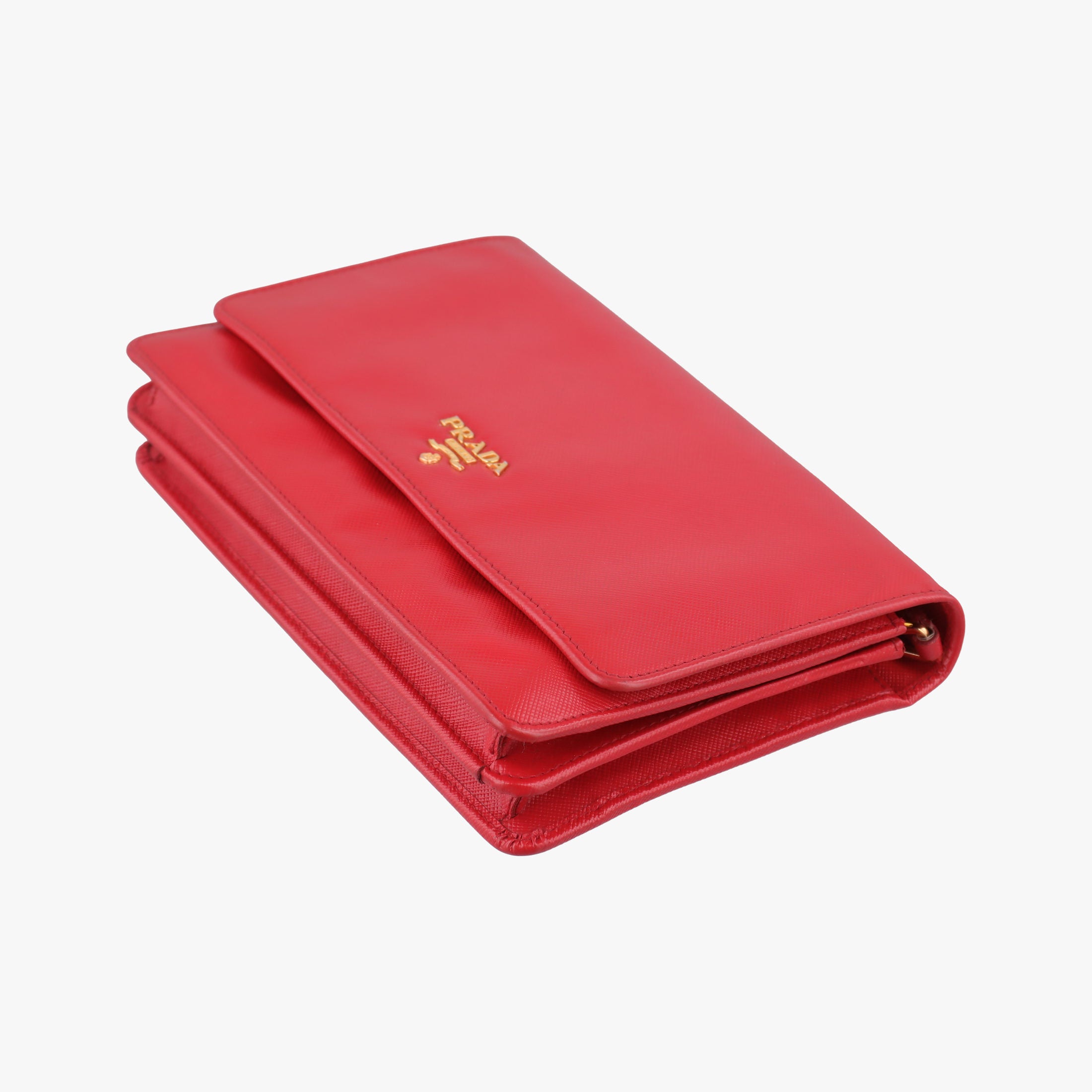 Vintage Prada Metal Wallet on Chain Cornflower Clutch Red Saffiano Leather 1MT290 shoulderbag | stylenewstar