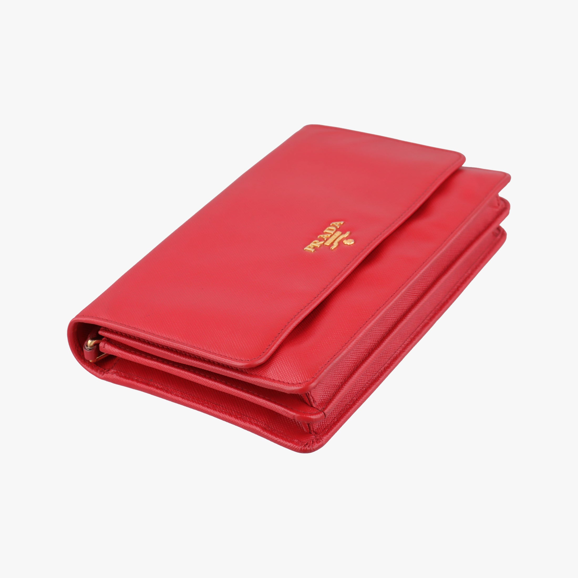 Vintage Prada Metal Wallet on Chain Cornflower Clutch Red Saffiano Leather 1MT290 shoulderbag | stylenewstar