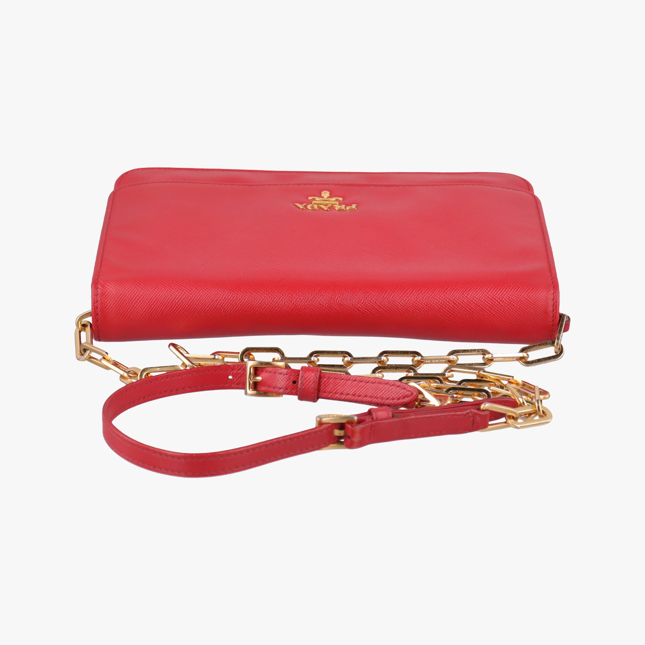 Vintage Prada Metal Wallet on Chain Cornflower Clutch Red Saffiano Leather 1MT290 shoulderbag | stylenewstar