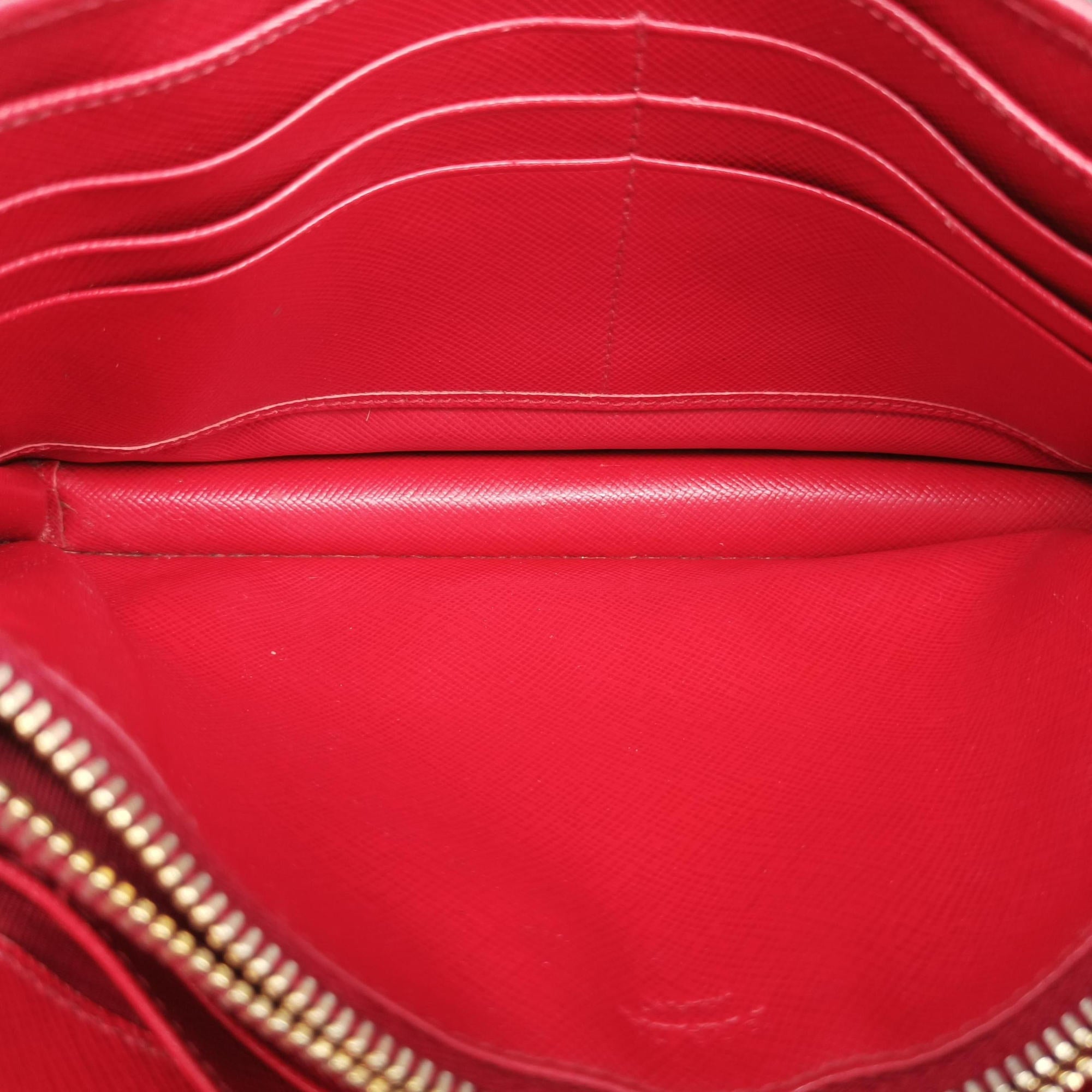 Vintage Prada Metal Wallet on Chain Cornflower Clutch Red Saffiano Leather 1MT290 shoulderbag | stylenewstar