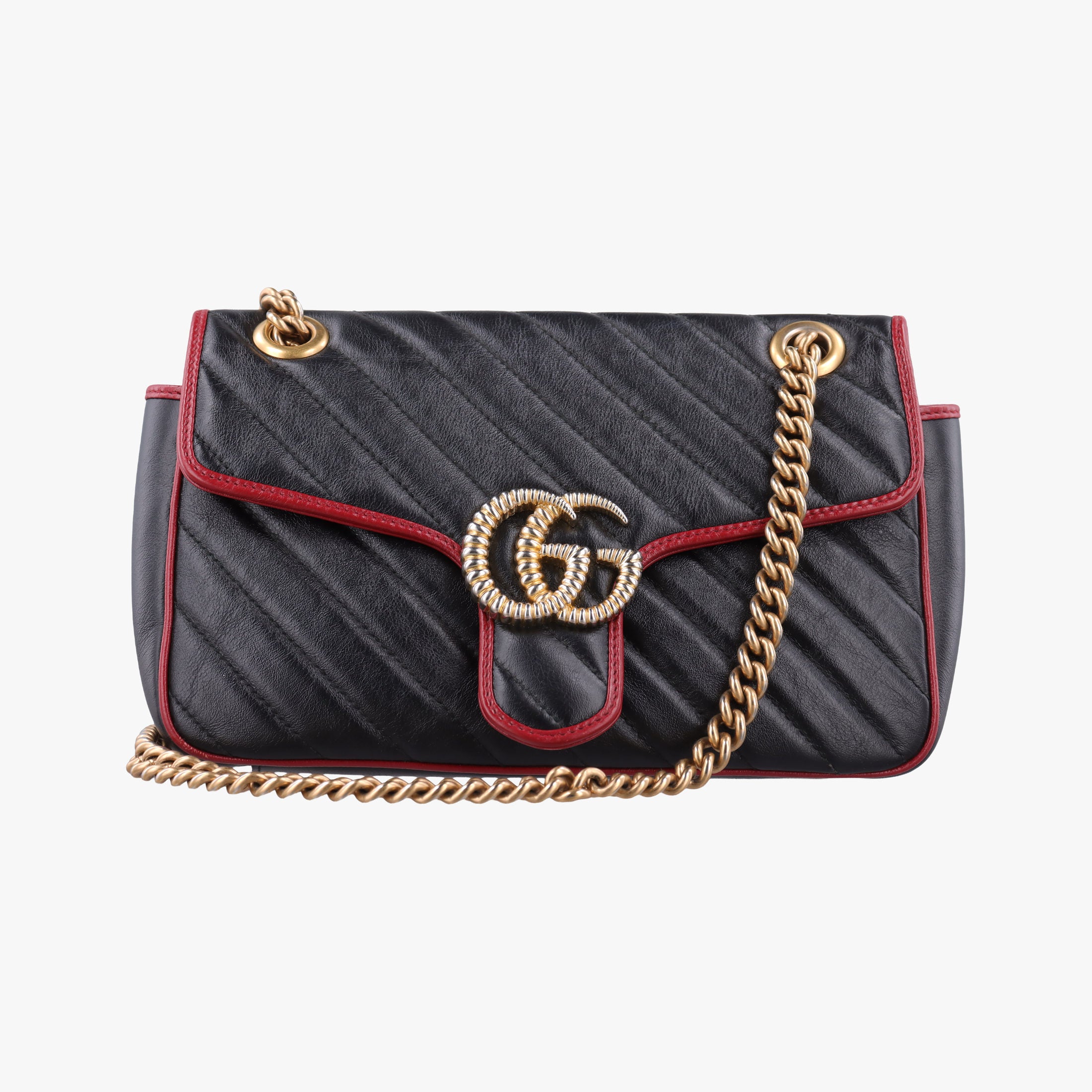 Pre-owned Gucci GG Marmont Black×red Leather 443497 shoulderbag | stylenewstar
