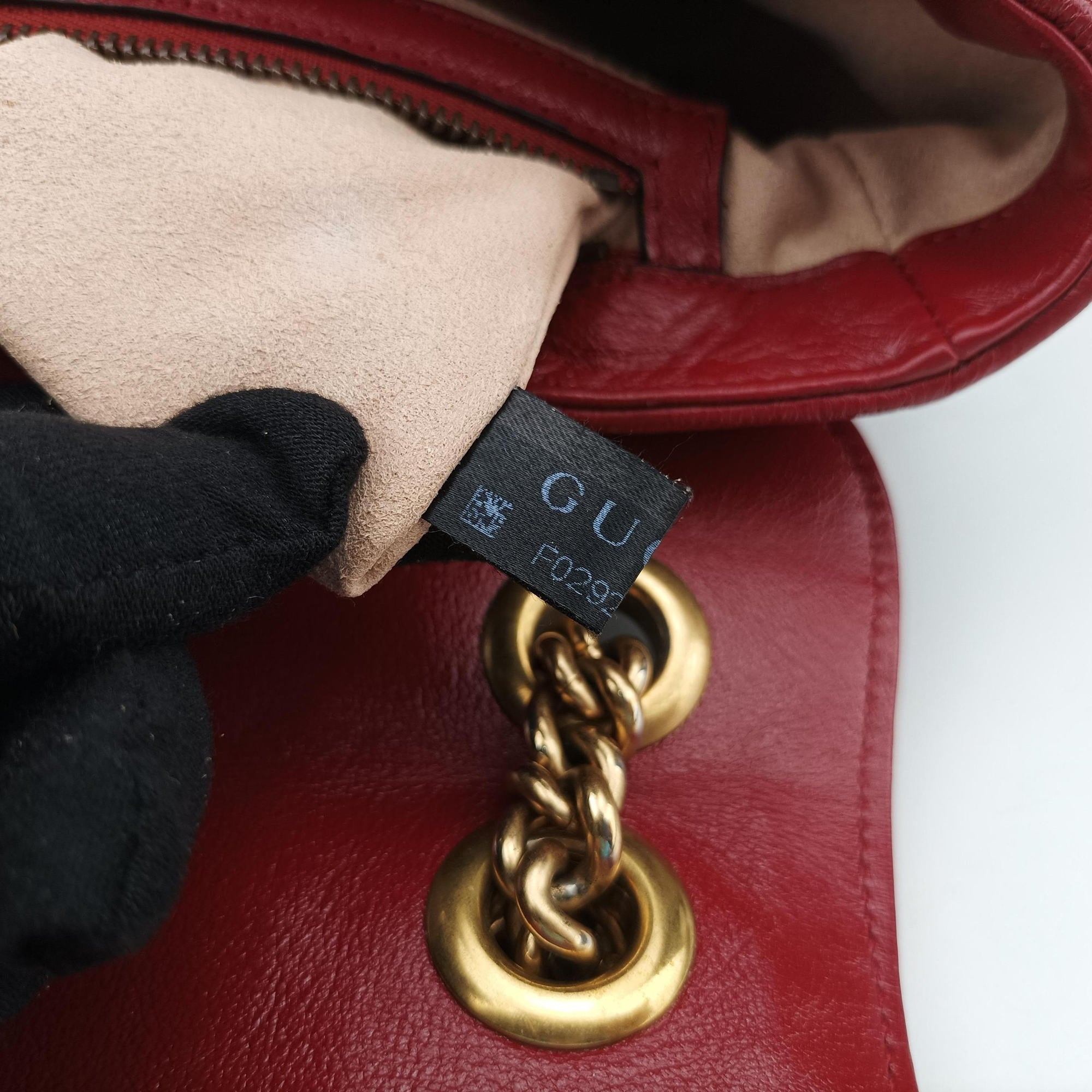 Pre-owned Gucci GG Marmont Black×red Leather 443497 shoulderbag | stylenewstar