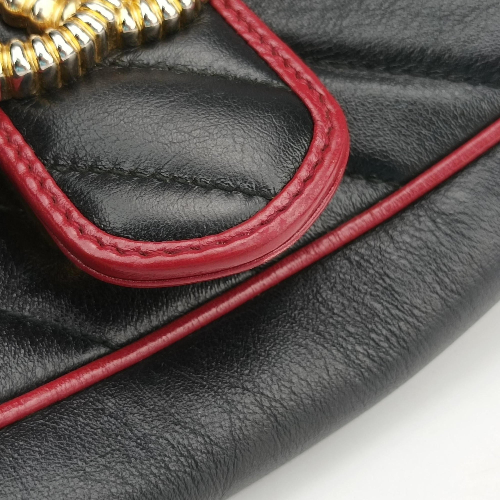 Pre-owned Gucci GG Marmont Black×red Leather 443497 shoulderbag | stylenewstar