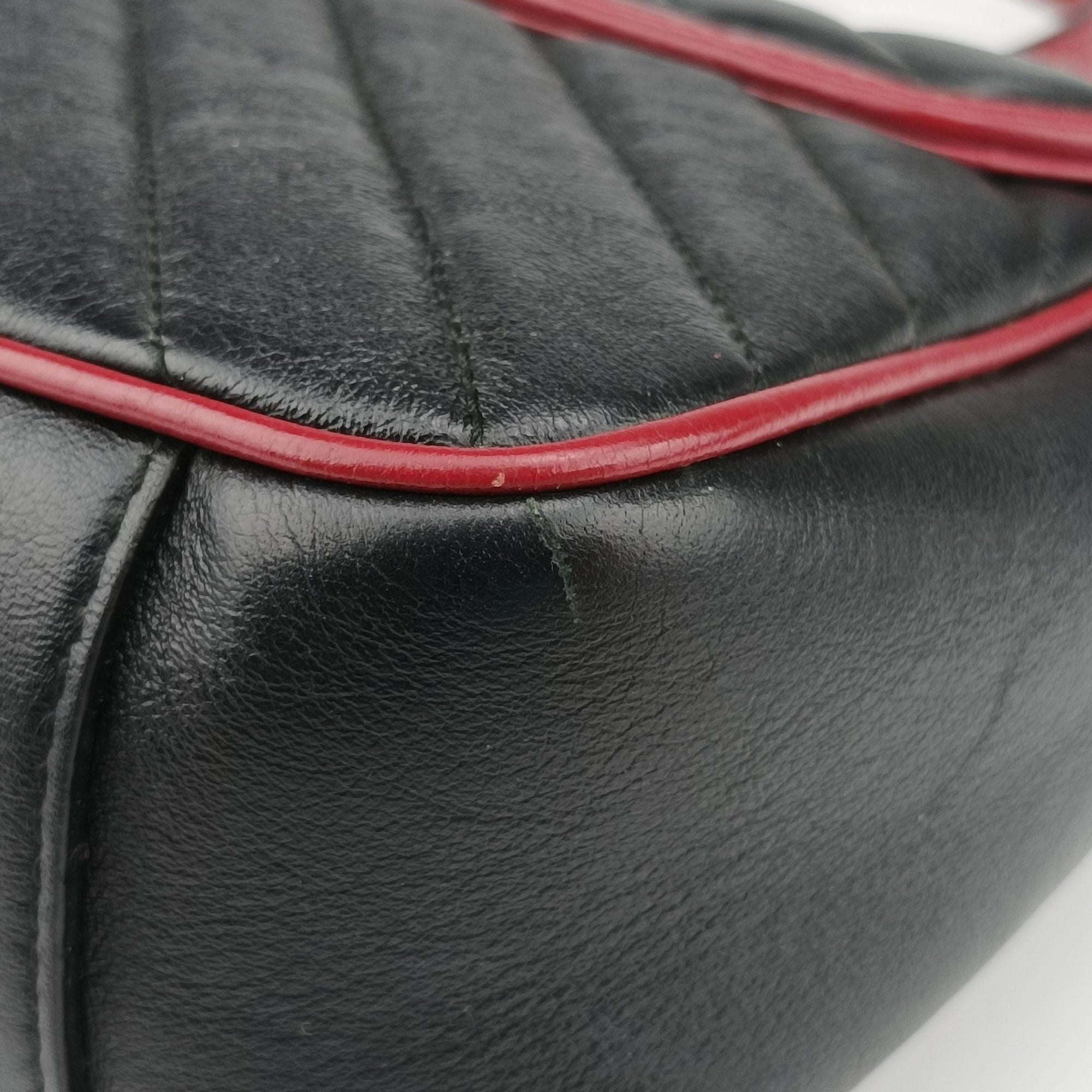 Pre-owned Gucci GG Marmont Black×red Leather 443497 shoulderbag | stylenewstar