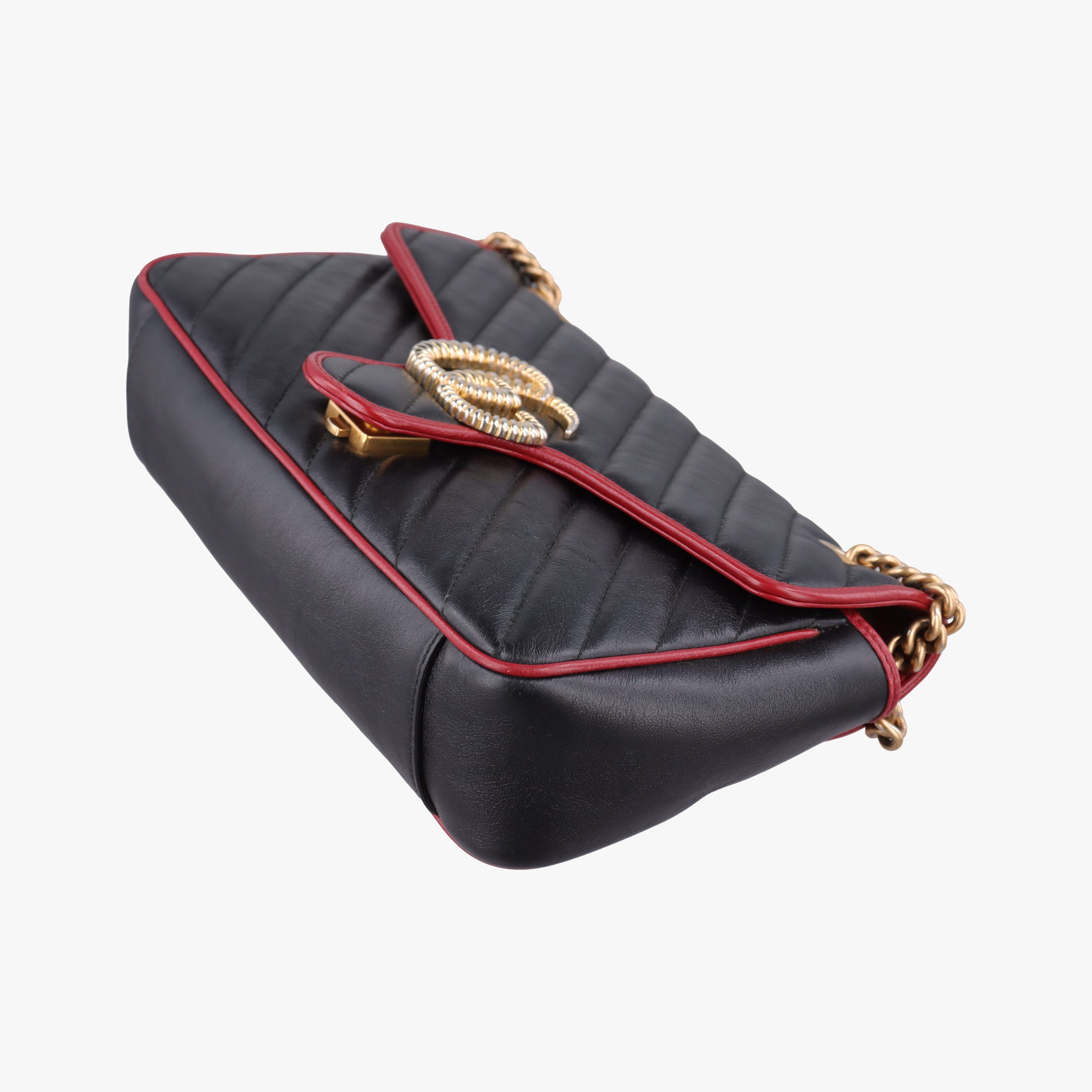 Pre-owned Gucci GG Marmont Black×red Leather 443497 shoulderbag | stylenewstar