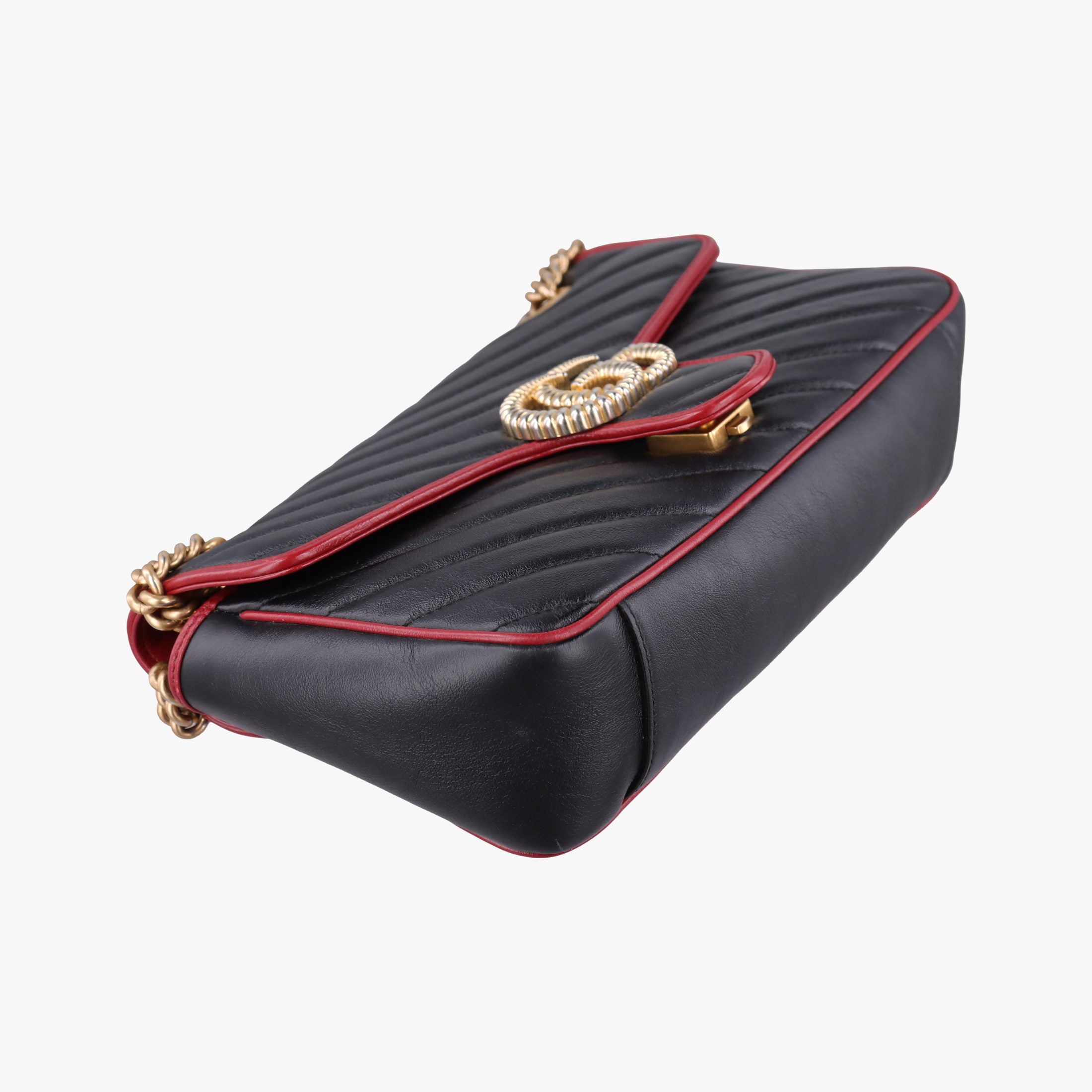 Pre-owned Gucci GG Marmont Black×red Leather 443497 shoulderbag | stylenewstar