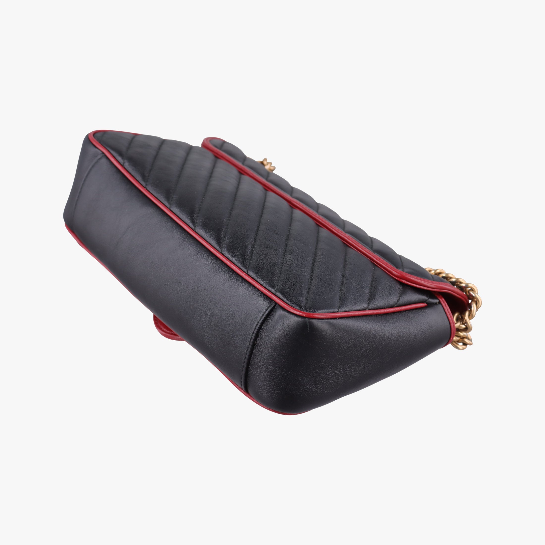 Pre-owned Gucci GG Marmont Black×red Leather 443497 shoulderbag | stylenewstar