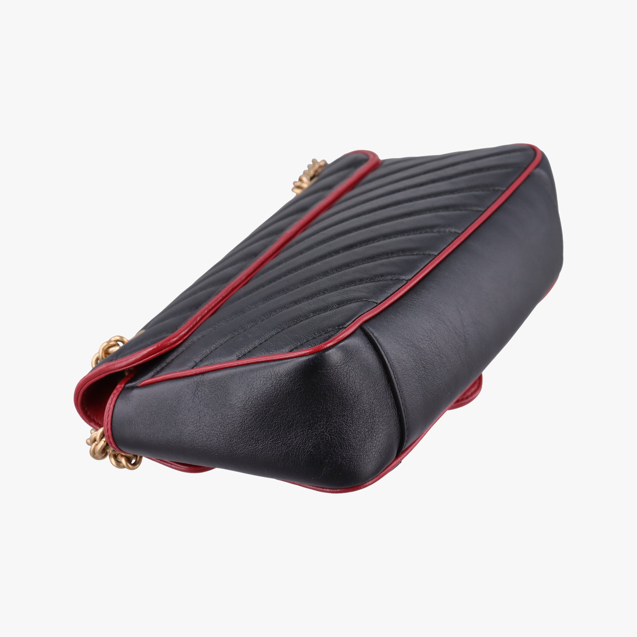 Pre-owned Gucci GG Marmont Black×red Leather 443497 shoulderbag | stylenewstar