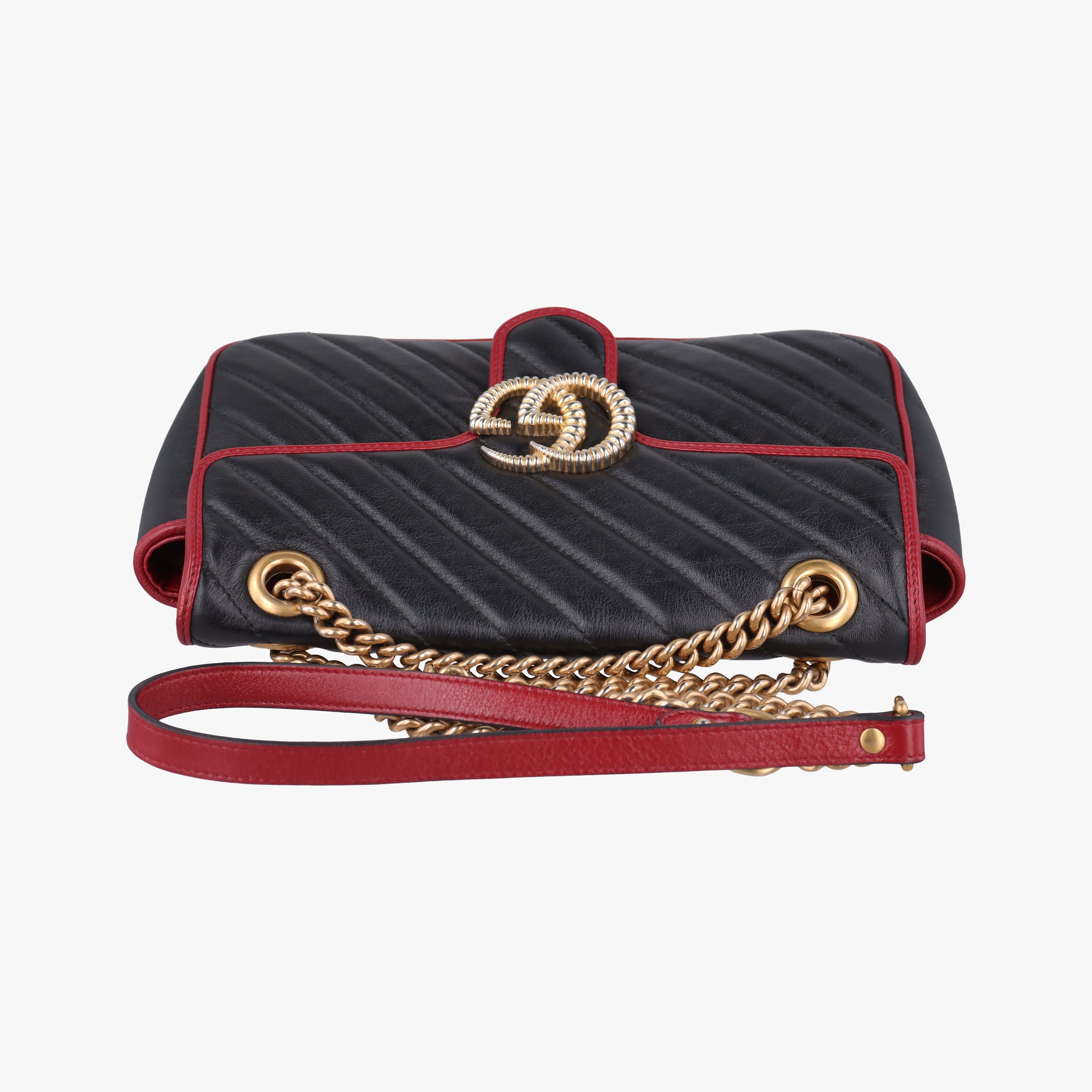 Pre-owned Gucci GG Marmont Black×red Leather 443497 shoulderbag | stylenewstar
