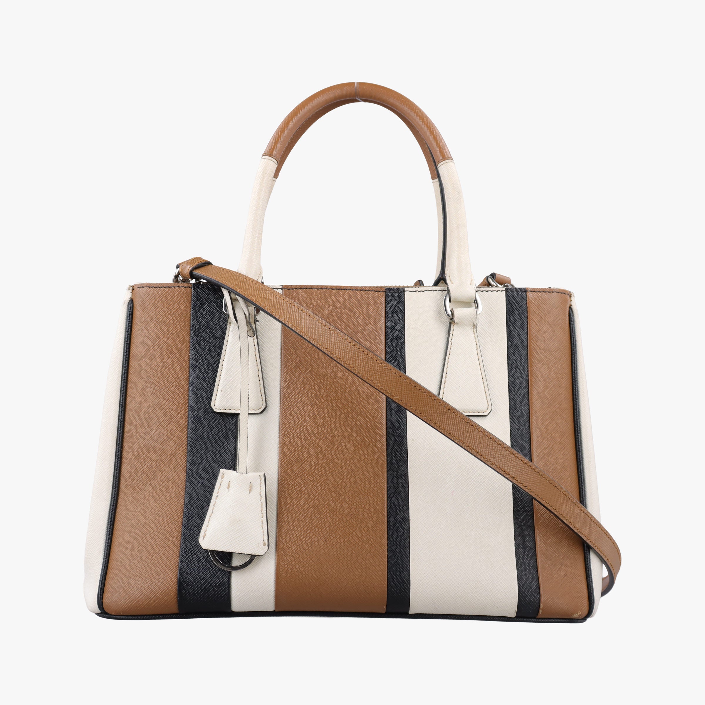 Pre-owned Prada Galleria Brown × Black × White Leather  shoulderbag | stylenewstar