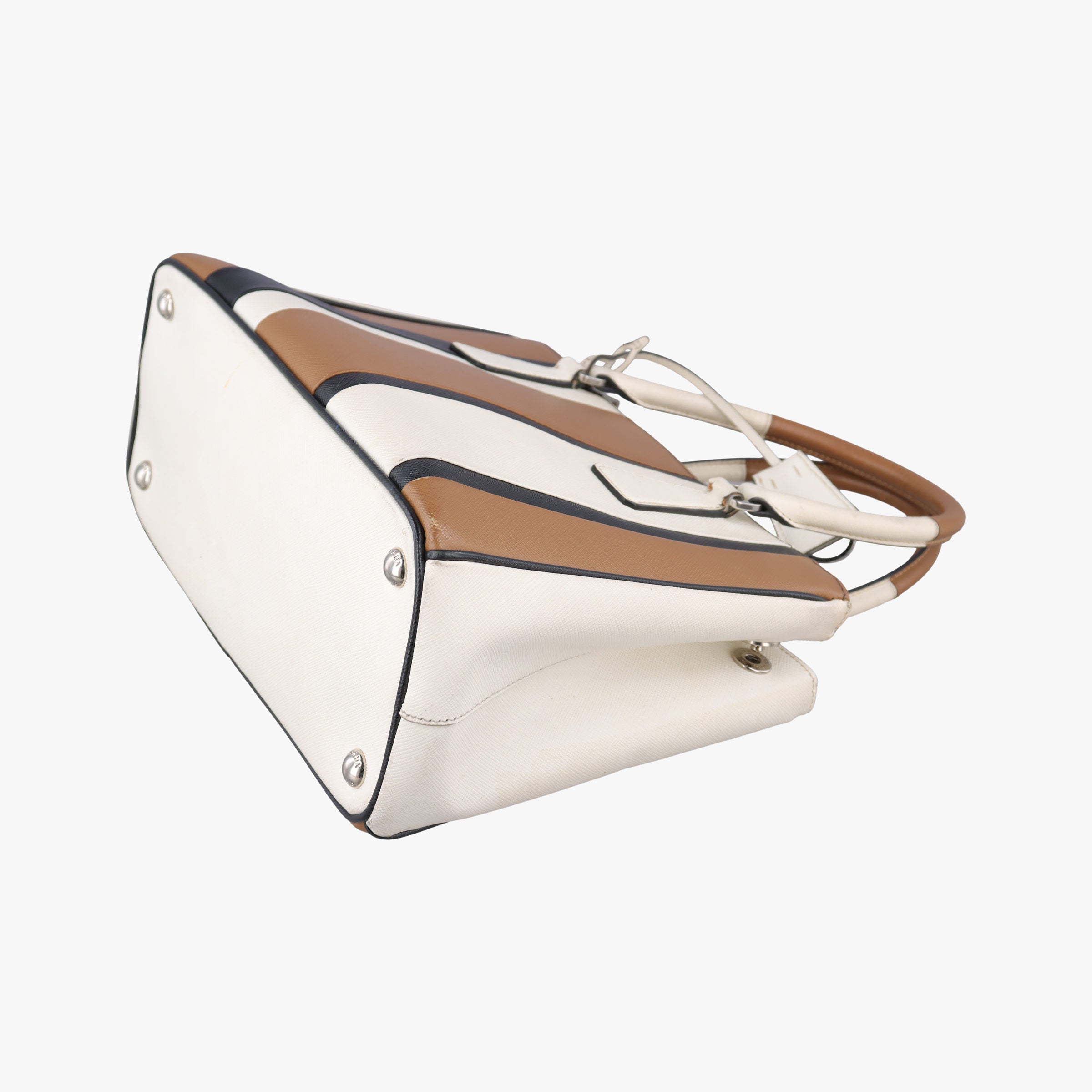 Pre-owned Prada Galleria Brown × Black × White Leather  shoulderbag | stylenewstar