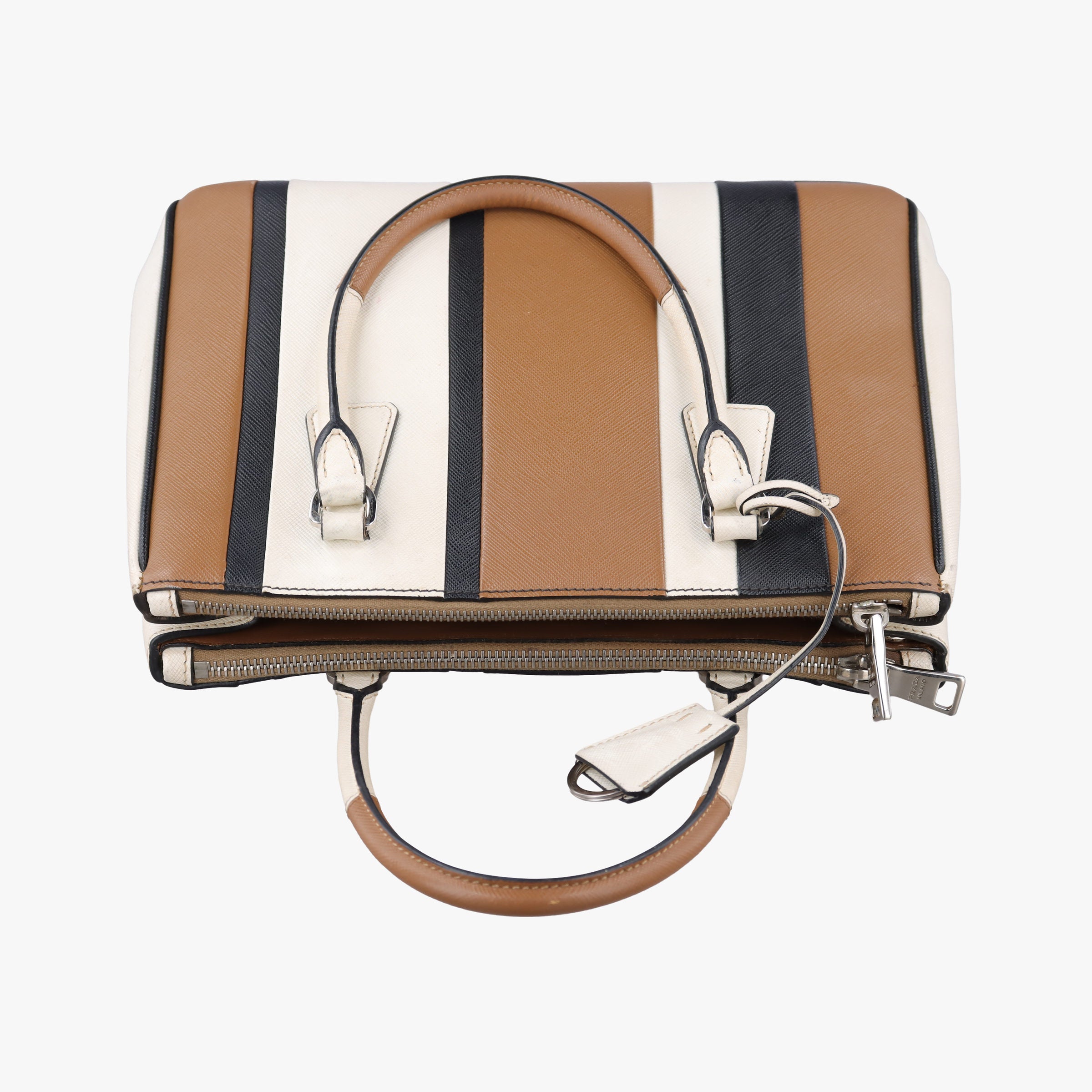 Pre-owned Prada Galleria Brown × Black × White Leather  shoulderbag | stylenewstar