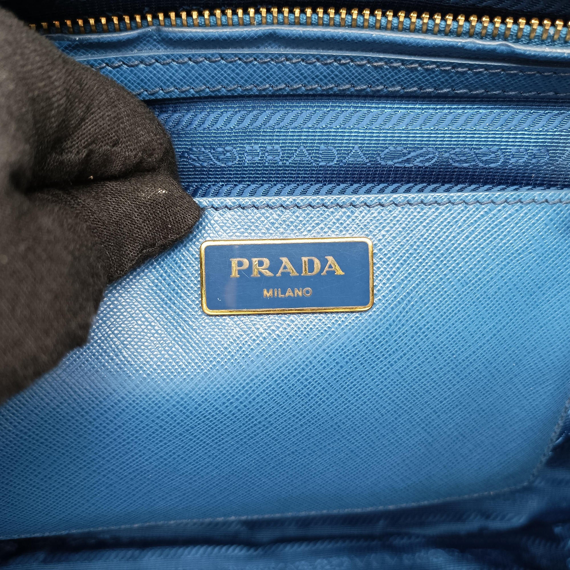Pre-owned Prada Galleria Blue SAFFIANO Leather BN1801 handbag | stylenewstar