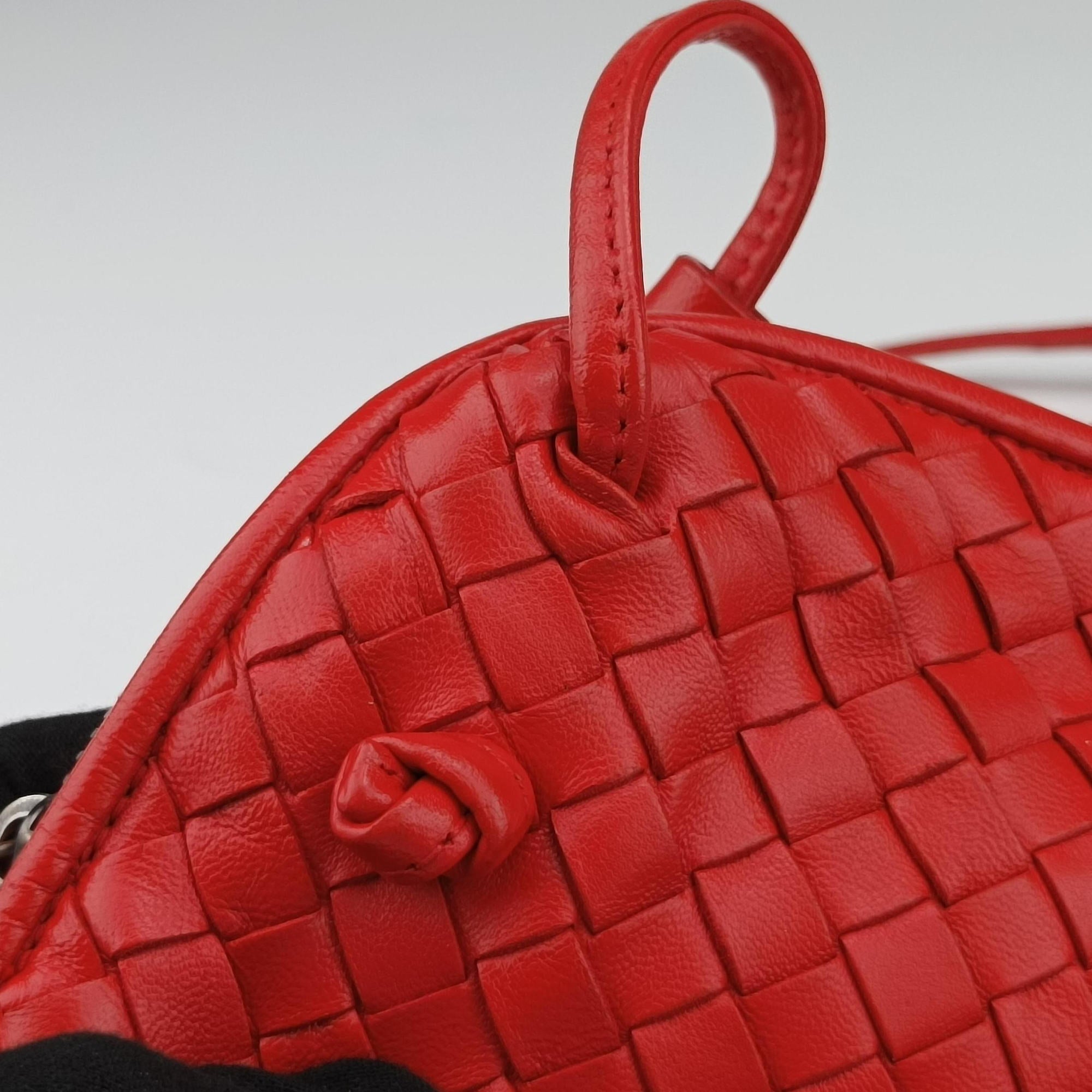 Pre-owned Bottega Veneta NODINI Intrecciato Red lambskin  shoulderbag | stylenewstar